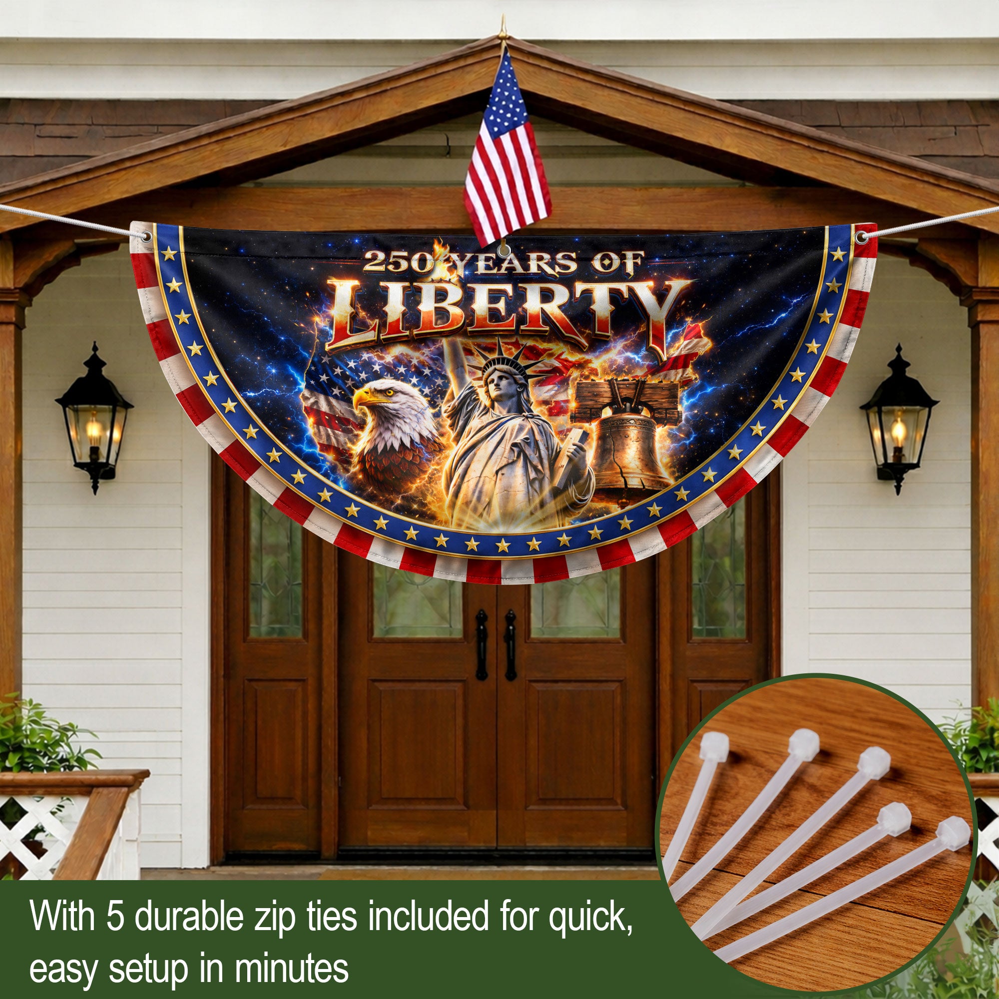 250 Years of Liberty Fence Flag Statue of Liberty Eagle Liberty Bell Banner