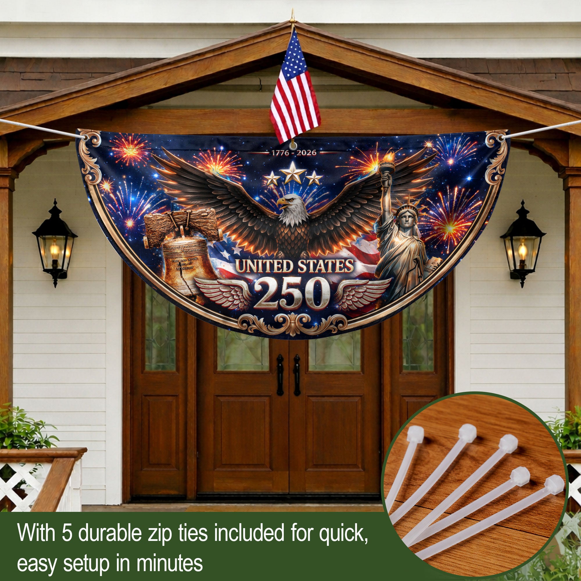 USA 250 Years Fence Flag 1776-2026 Liberty Bell Patriotic Eagle Yard Decoration