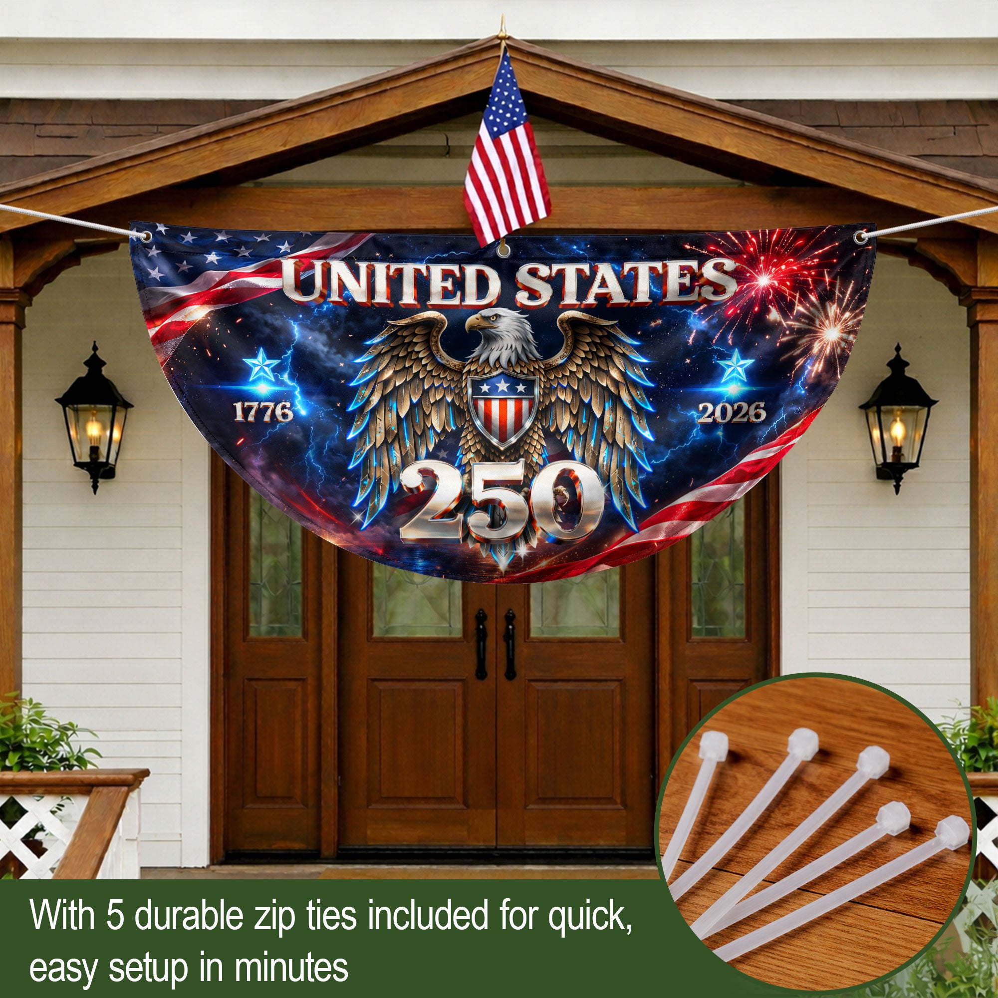 250 Years United States Fence Flag 1776-2026 Patriotic Eagle Outdoor Banner Decoration
