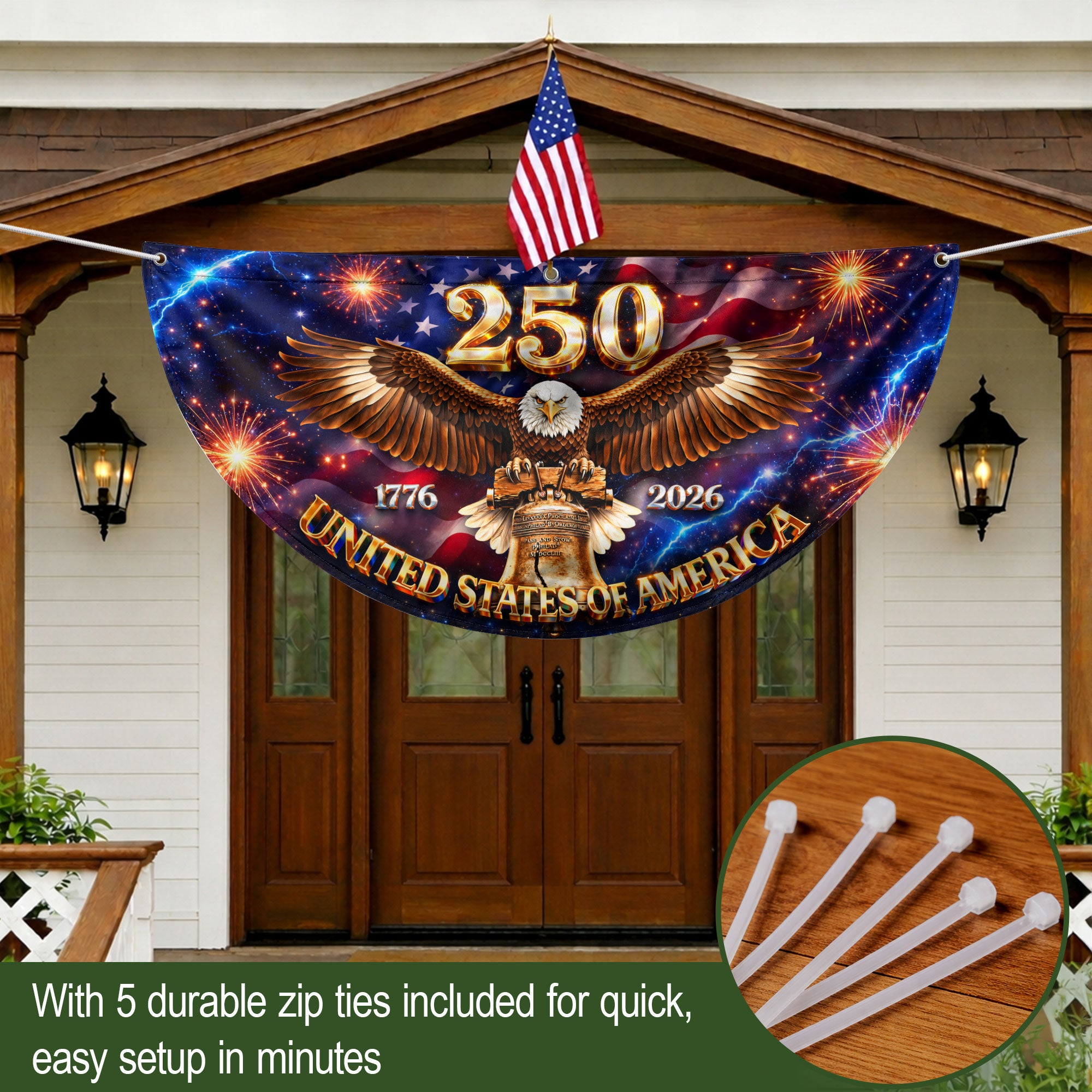 250 Years United States Fence Flag 1776-2026 Patriotic Liberty Eagle Bell