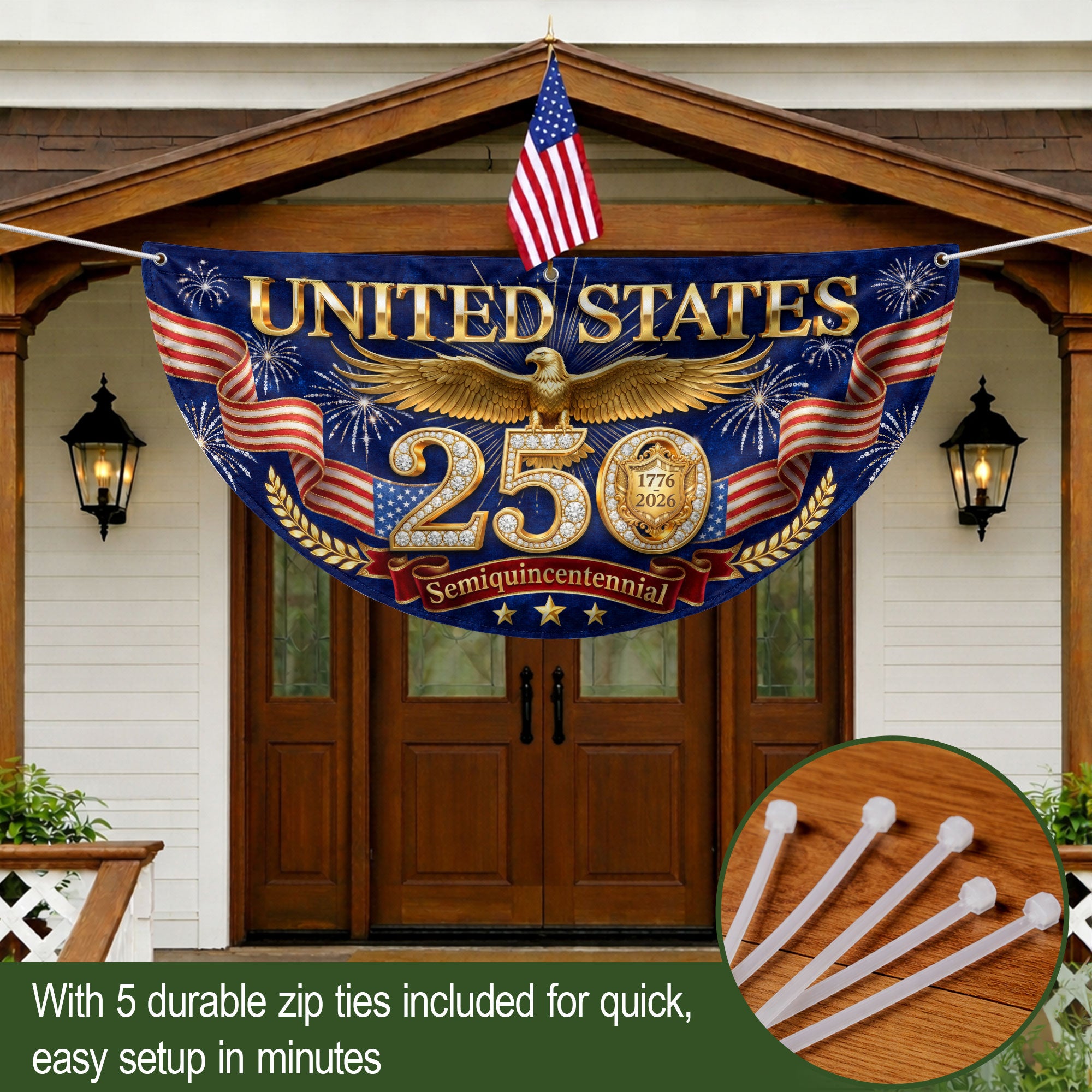 USA 250 Years Fence Flag 1776-2026 Patriotic Golden Eagle Outdoor Garden Decoration