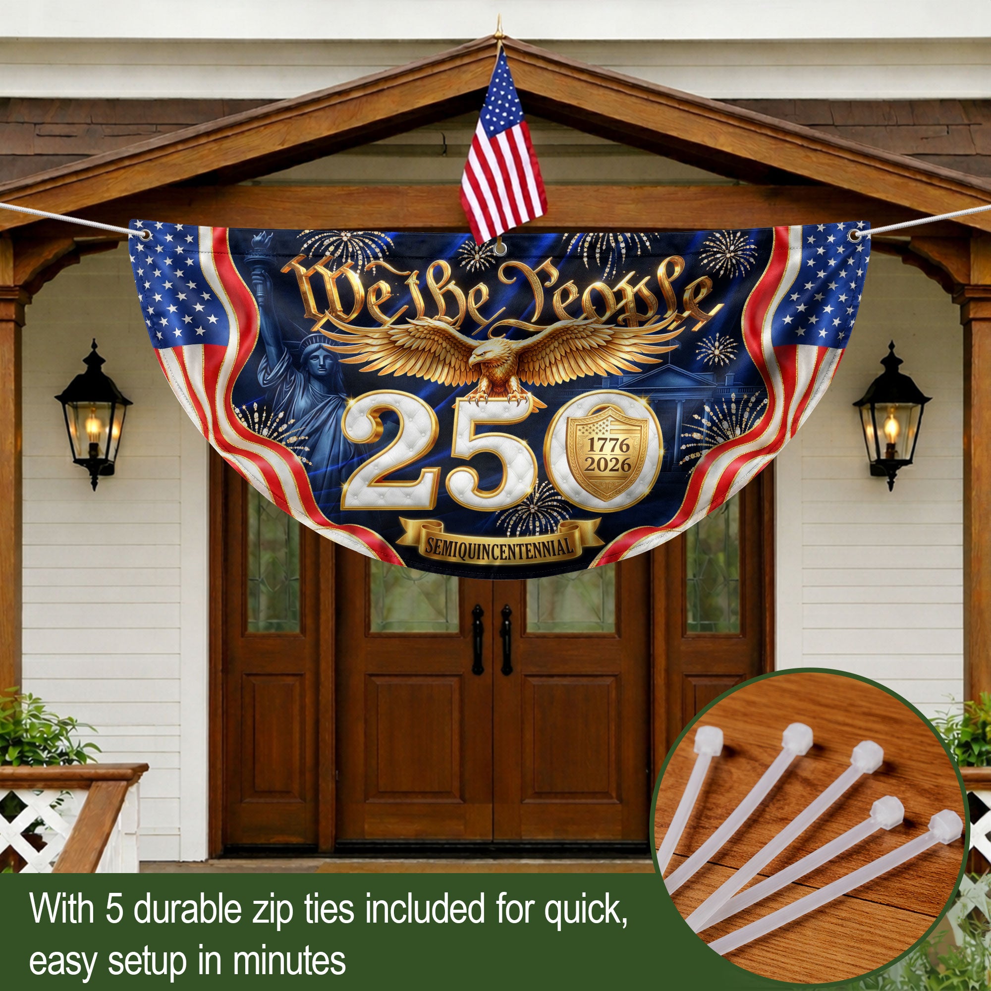USA 1776-2026 Fence Banner 250 Years United States Anniversary Patriotic Eagle Outdoor Decor
