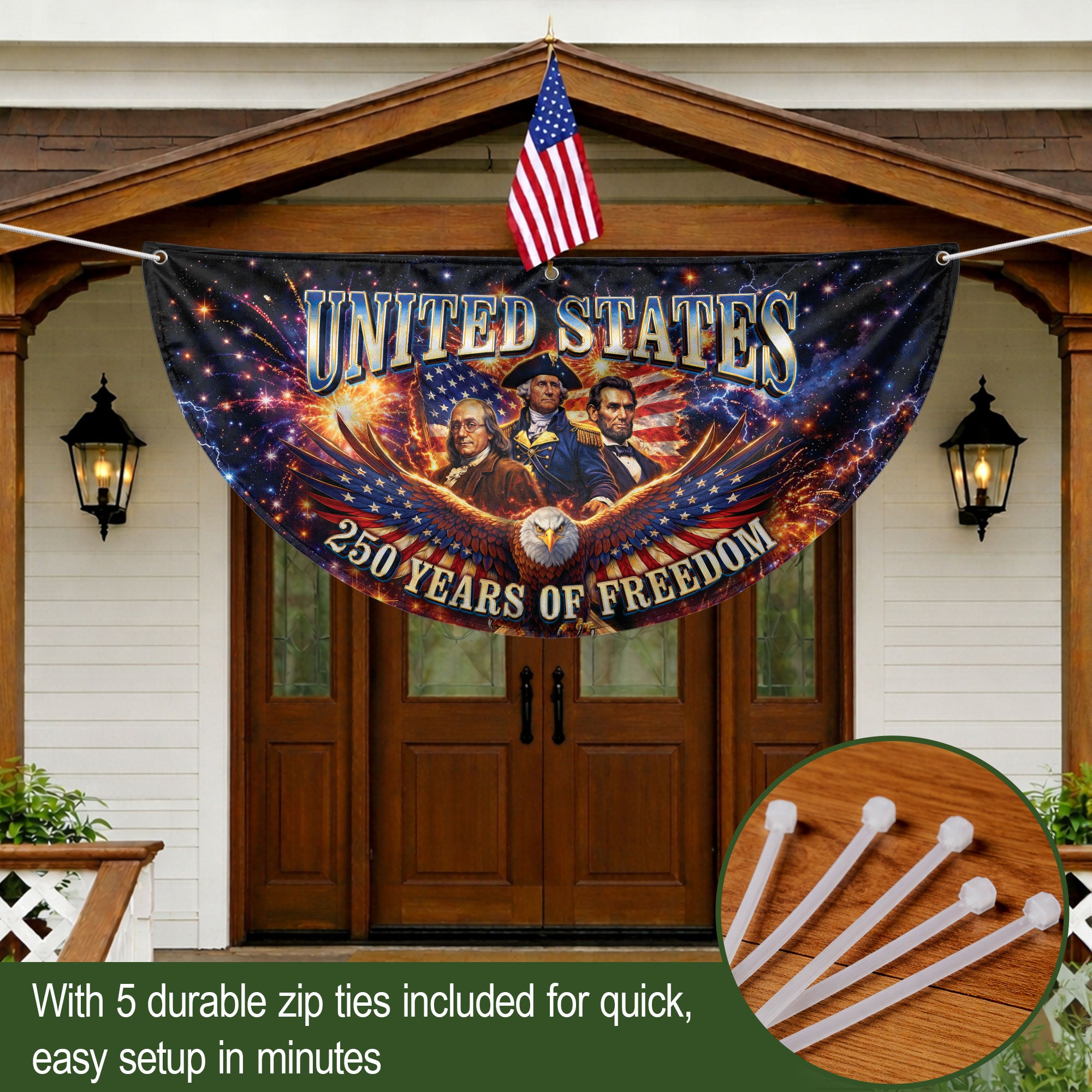 America 250 Years of Freedom Fence - Patriotic Eagle & Founding Fathers for 2026 - Rust Field Wear