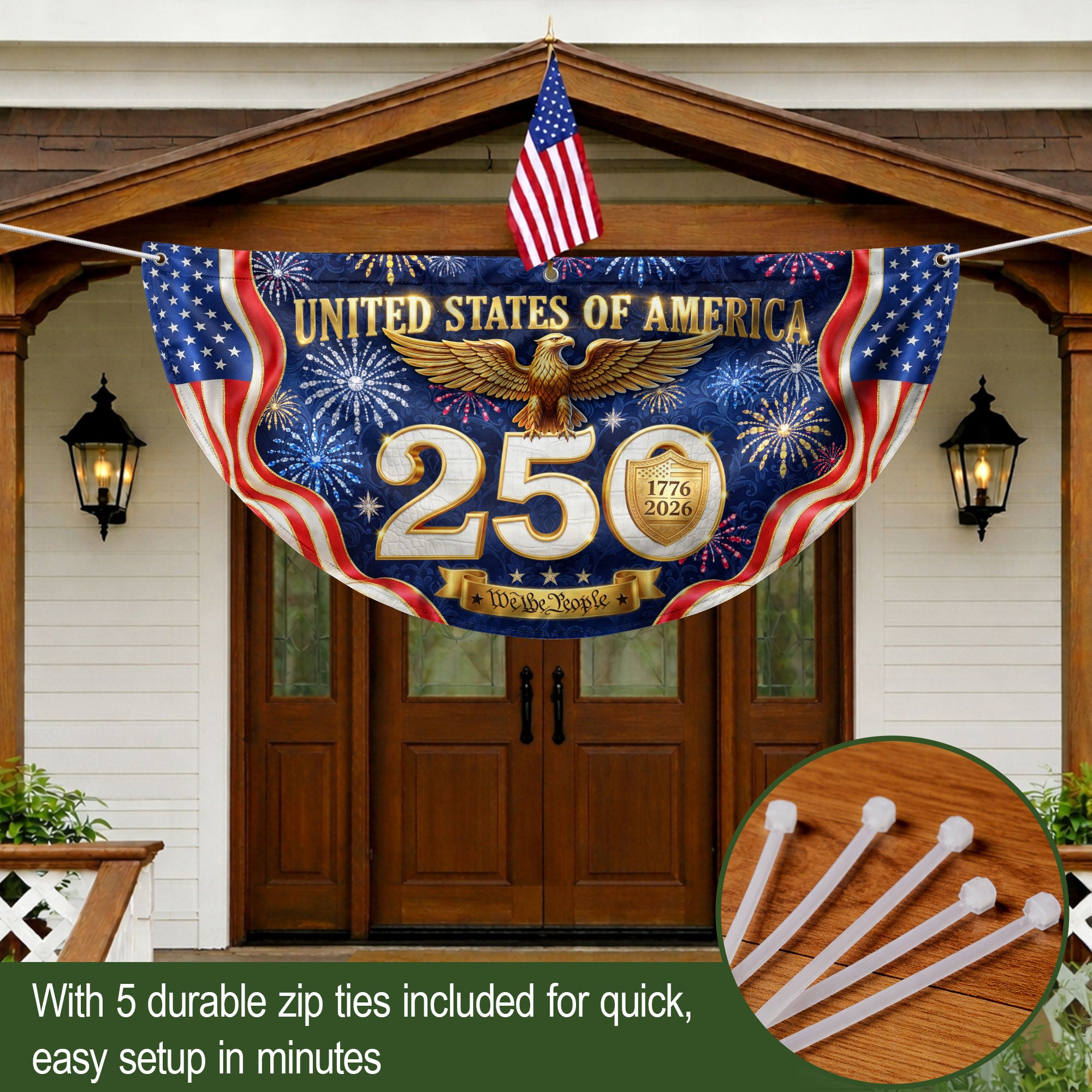 250 Years United States Fence Flag 1776-2026 Patriotic Heritage Banner