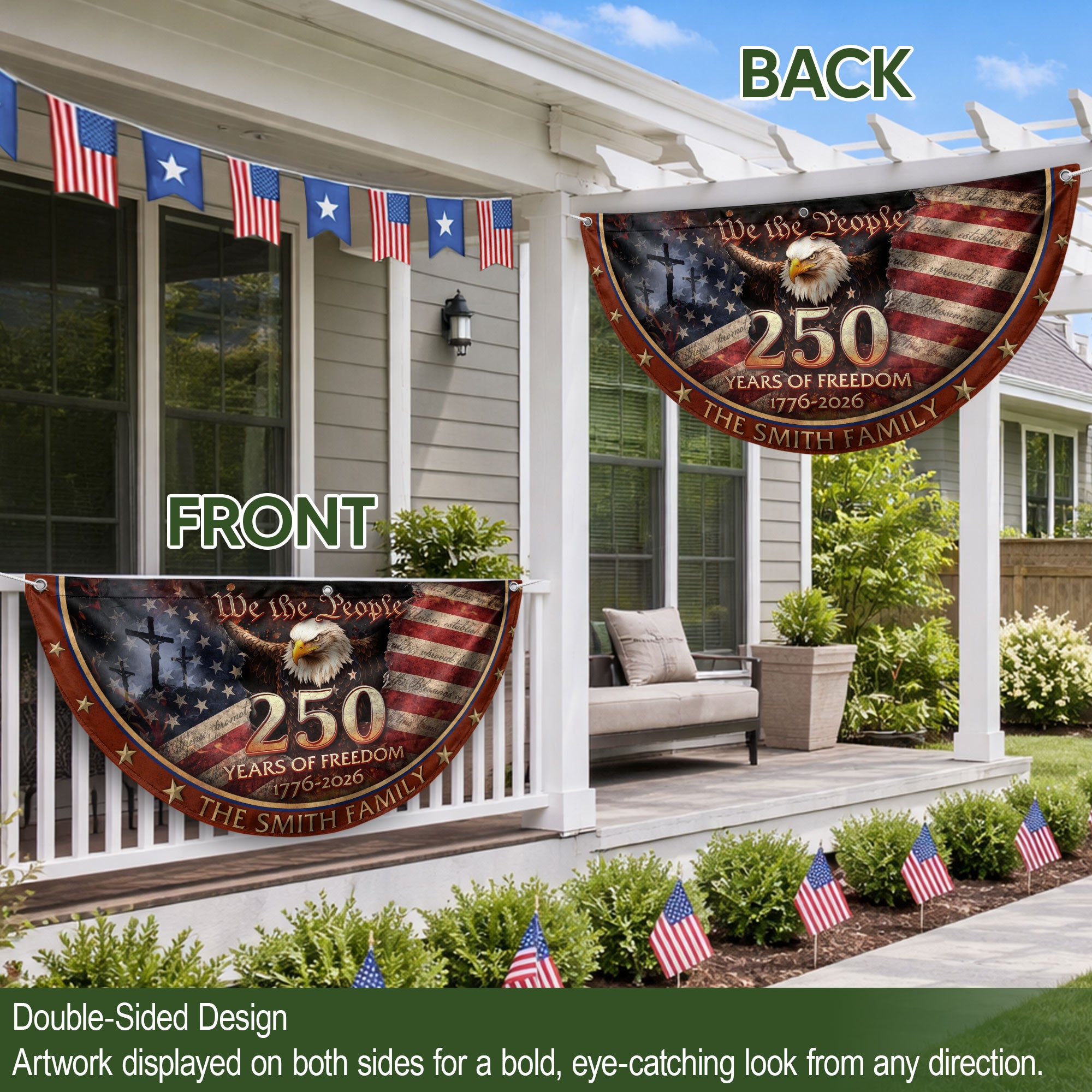250 Christ Years of Freedom Flag Fence Flag Custom Family Name 250 Years Christian Flag American Flag with Cross Design