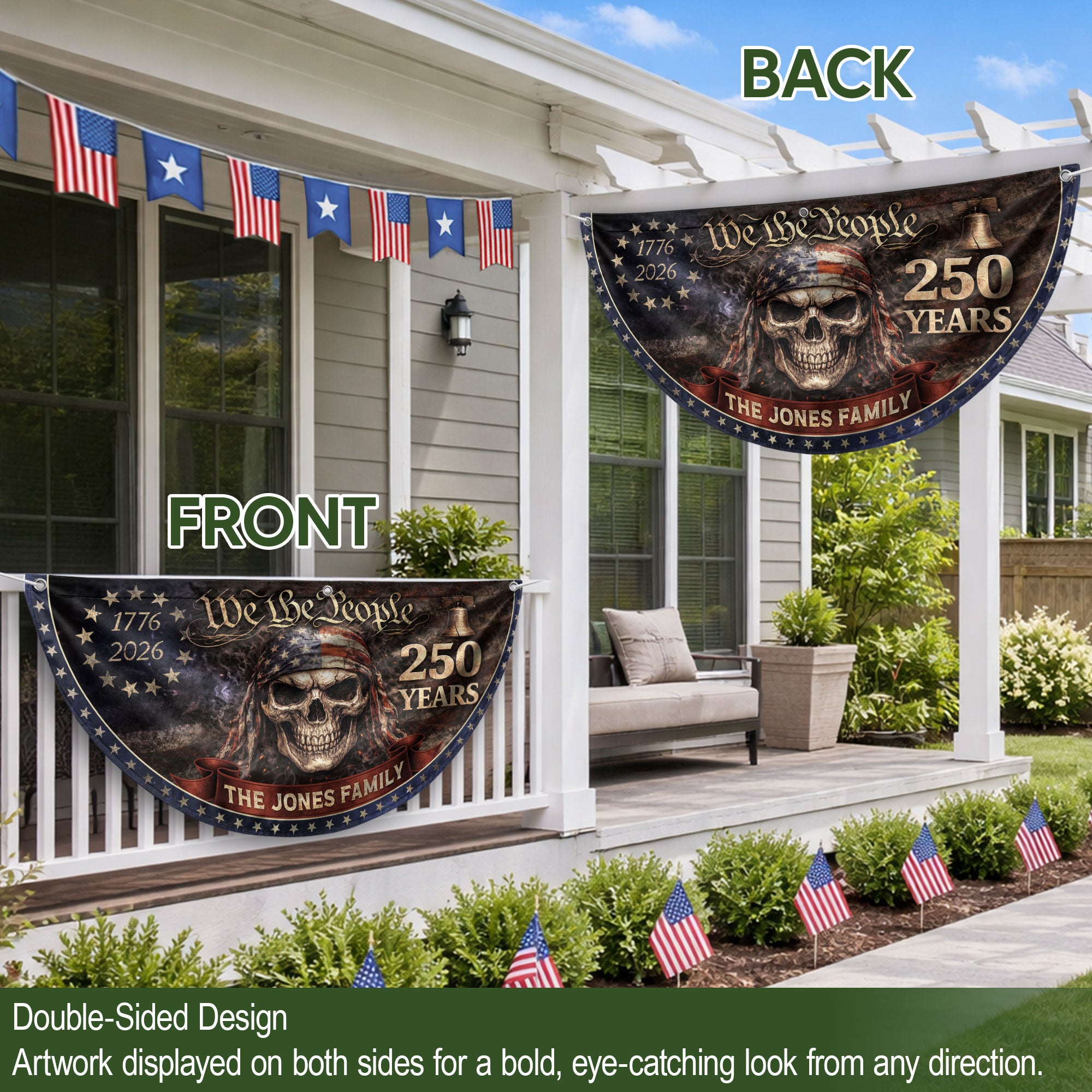 We The People Fence Flag Custom Family Name 250 Years Freedom 1776-2026 Patriotic Yard Decor