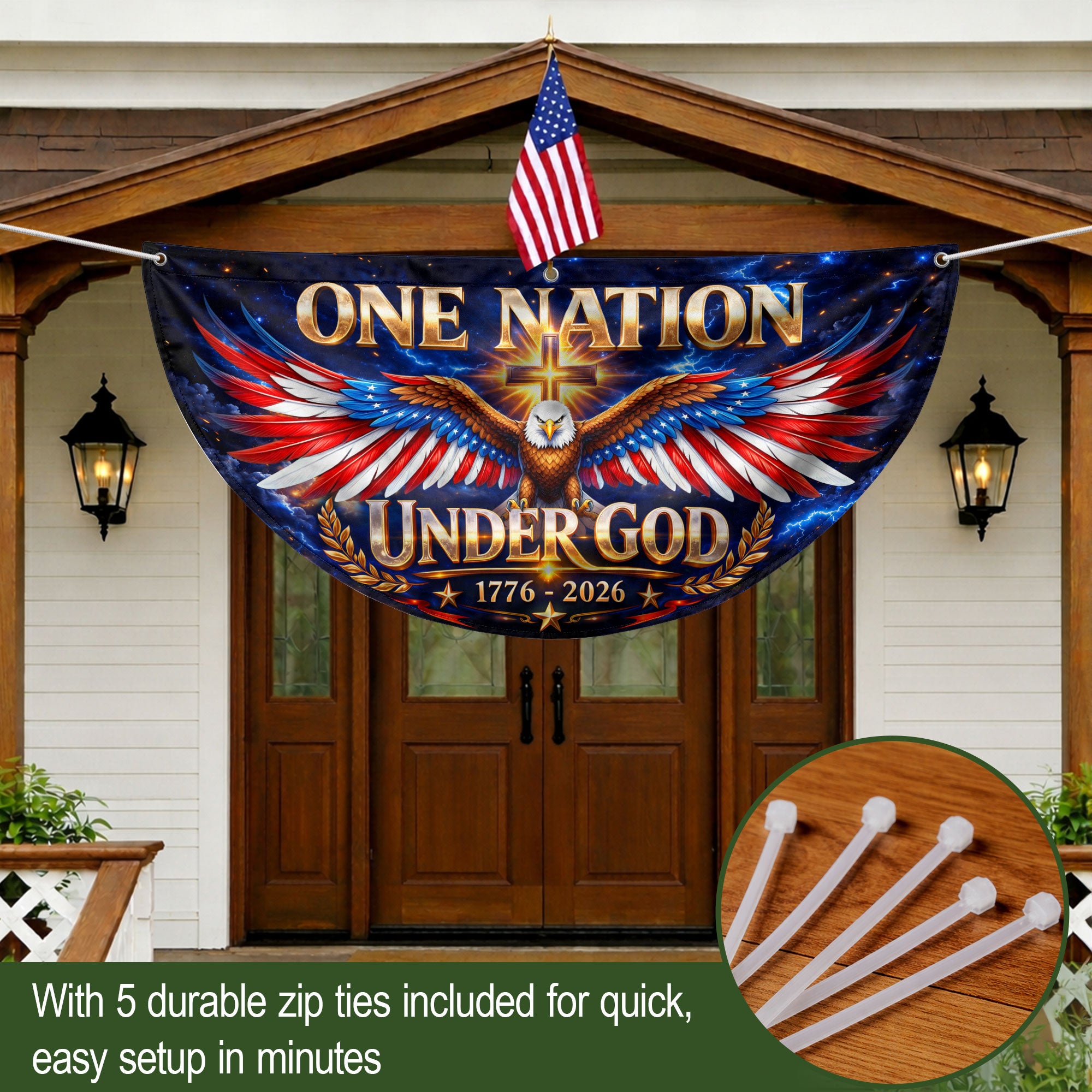 250 Years United States Fence Flag One Nation Under God 1776-2026 Patriotic Eagle Banner