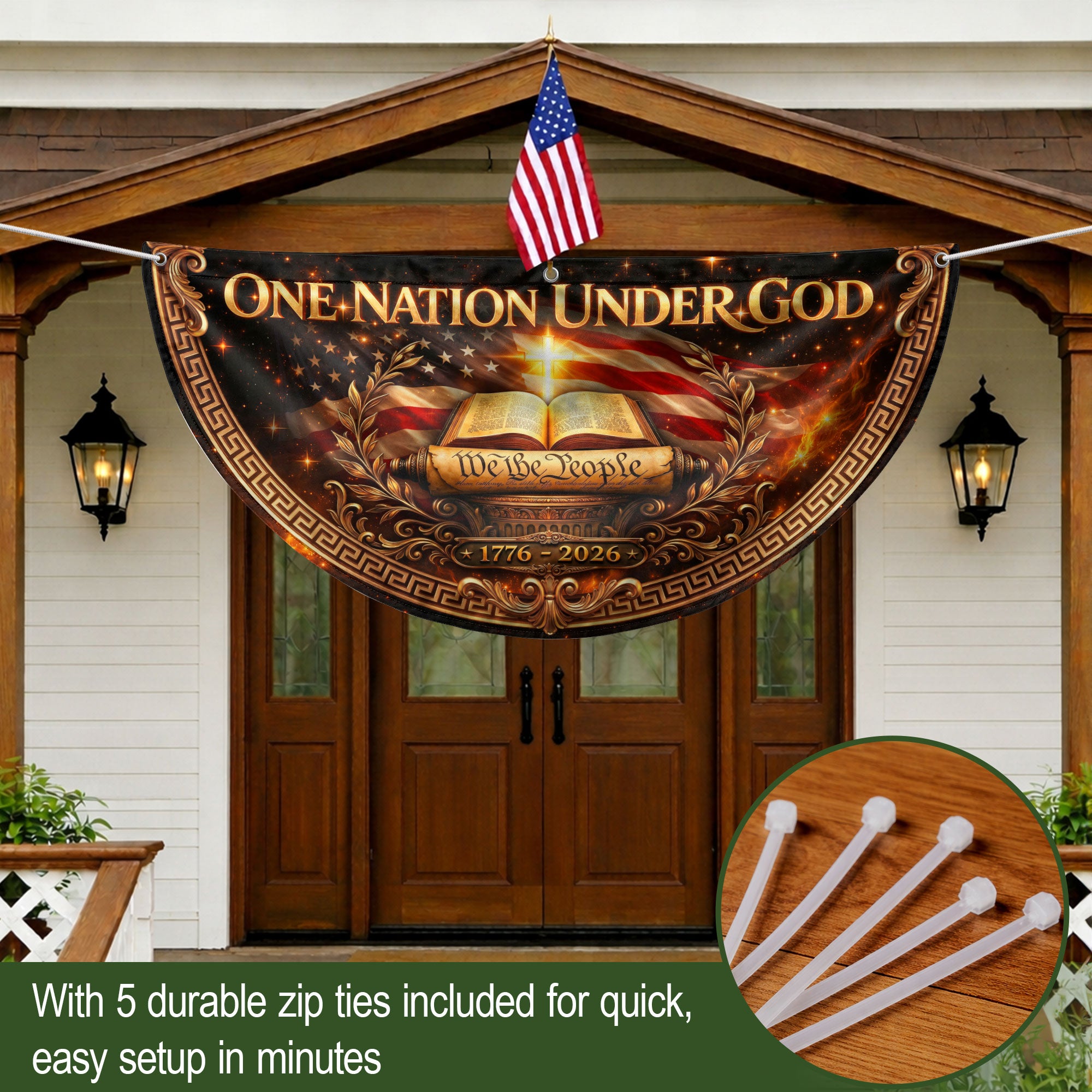 United States 250 Years Fence Flag One Nation Under God 1776-2026 Patriotic Bible Decor