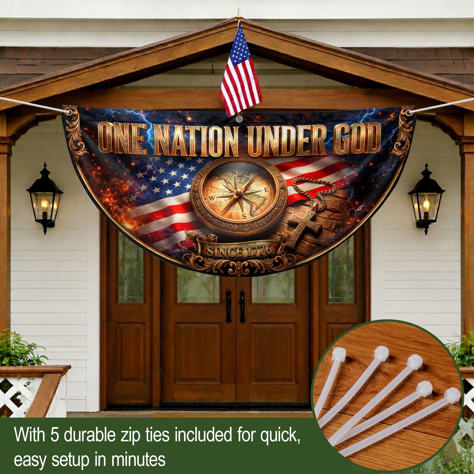 250 Years United States Fence Flag 1776-2026 Patriotic Compass Cross Outdoor Decoration