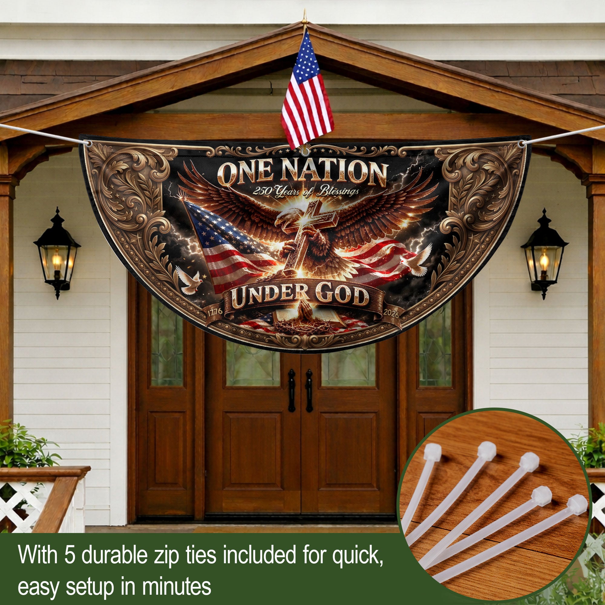 250 Years United States Fence Flag 1776-2026 Patriotic Eagle Liberty Outdoor Banner