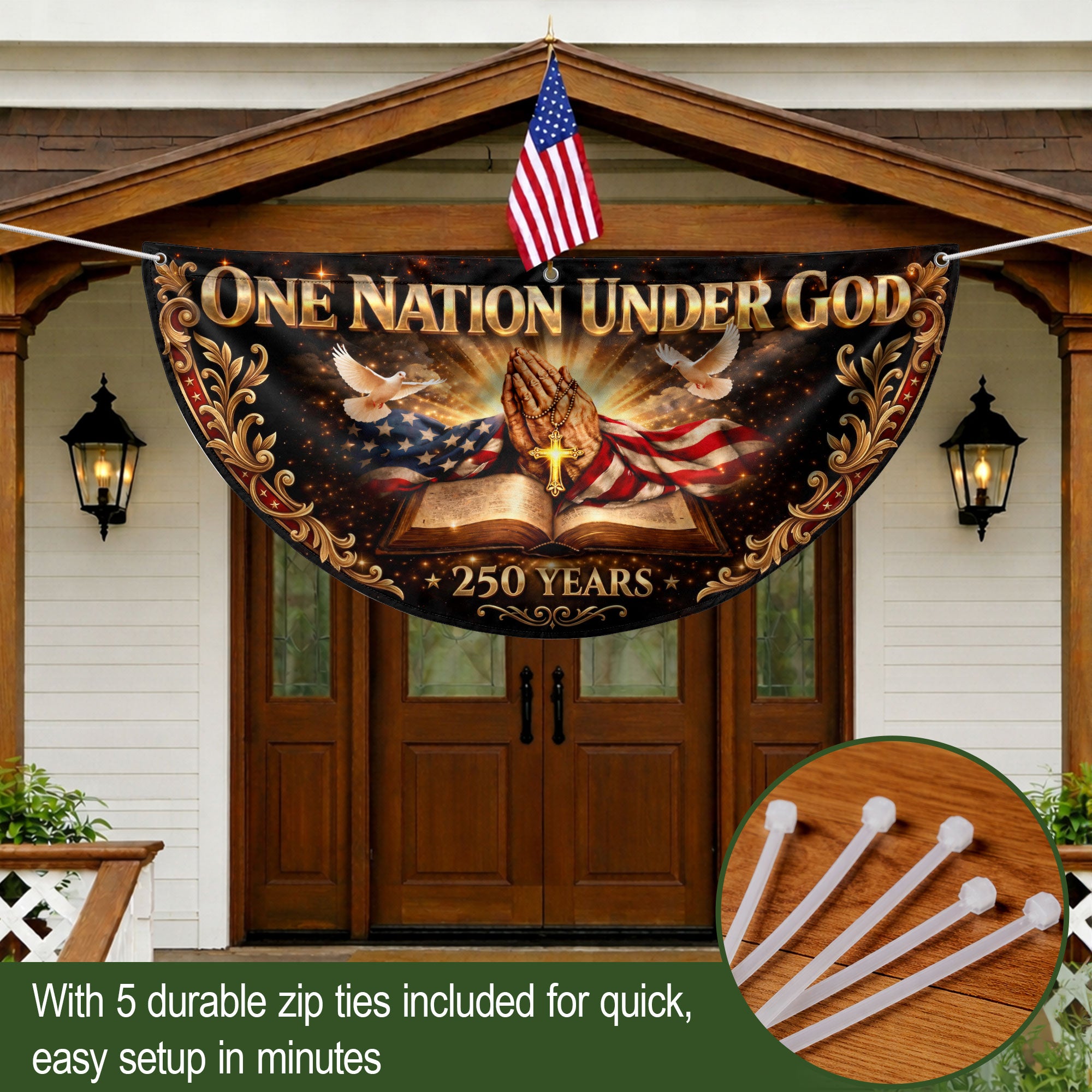 250 Years United States Fence Flag One Nation Under God 1776-2026 Patriotic Bible Banner