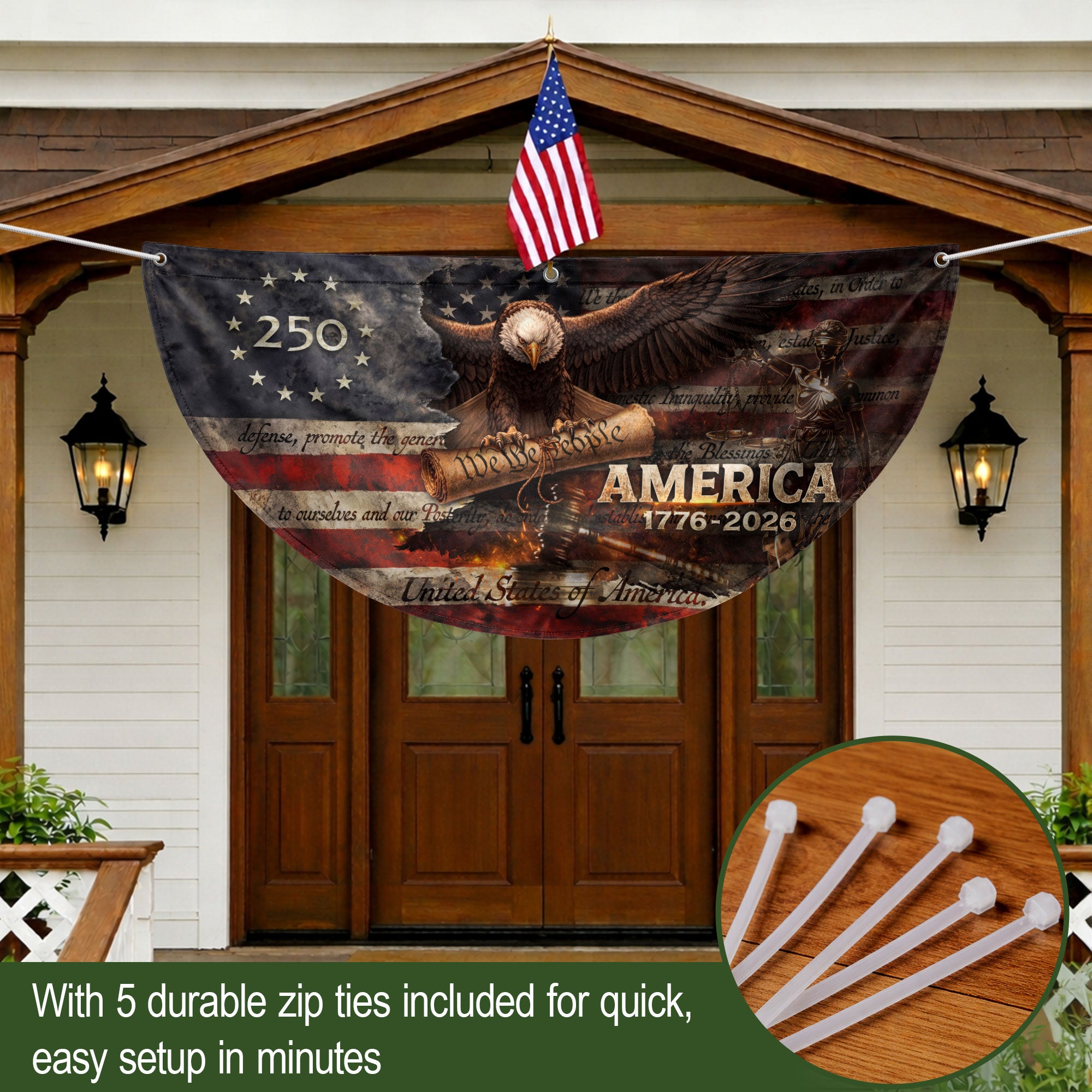 America 1776 to 2026 Fence Flag Patriotic Eagle We The People 250 Year Outdoor Decor