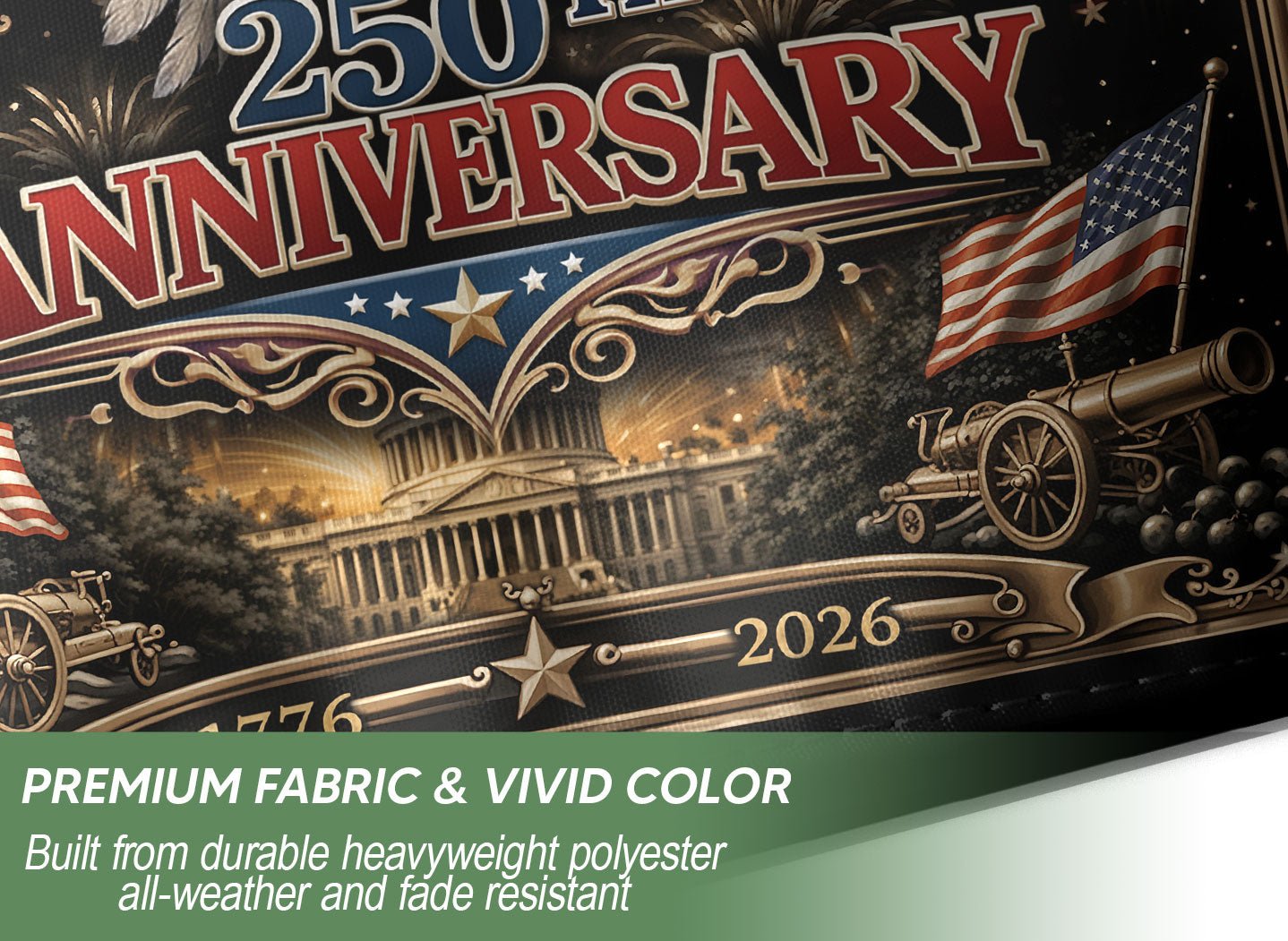 250th Anniversary United States Decorative House Flag - Eagle and Liberty Bell Design - Rust Field Wear