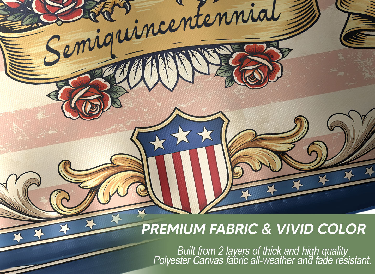 USA 250 Years Commemorative Flag - Vintage Eagle and Roses Patriotic Outdoor Banner