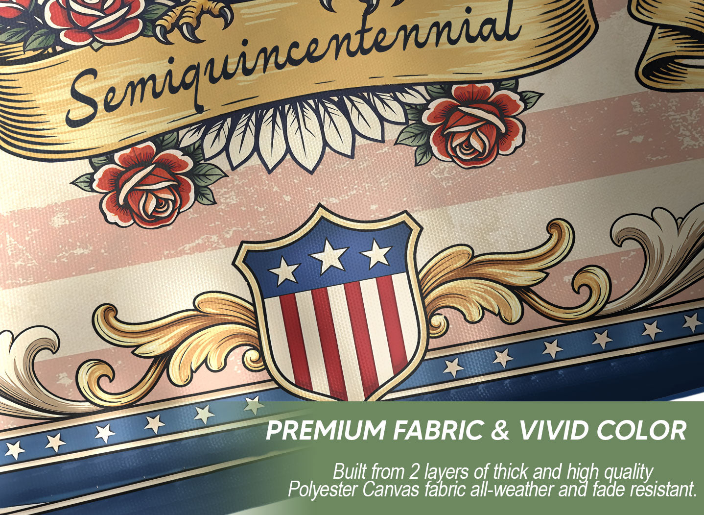 USA 250 Years Commemorative Flag - Vintage Eagle and Roses Patriotic Outdoor Banner