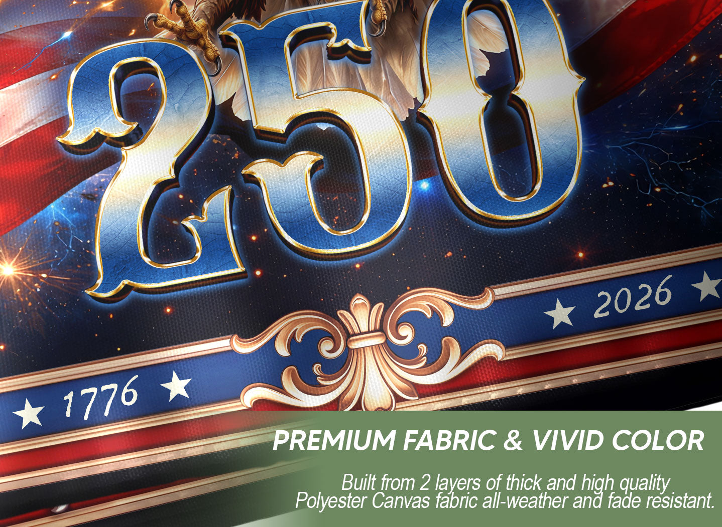 USA 250 Years Patriotic Flag - Majestic Bald Eagle & Stars Outdoor Banner 1776-2026