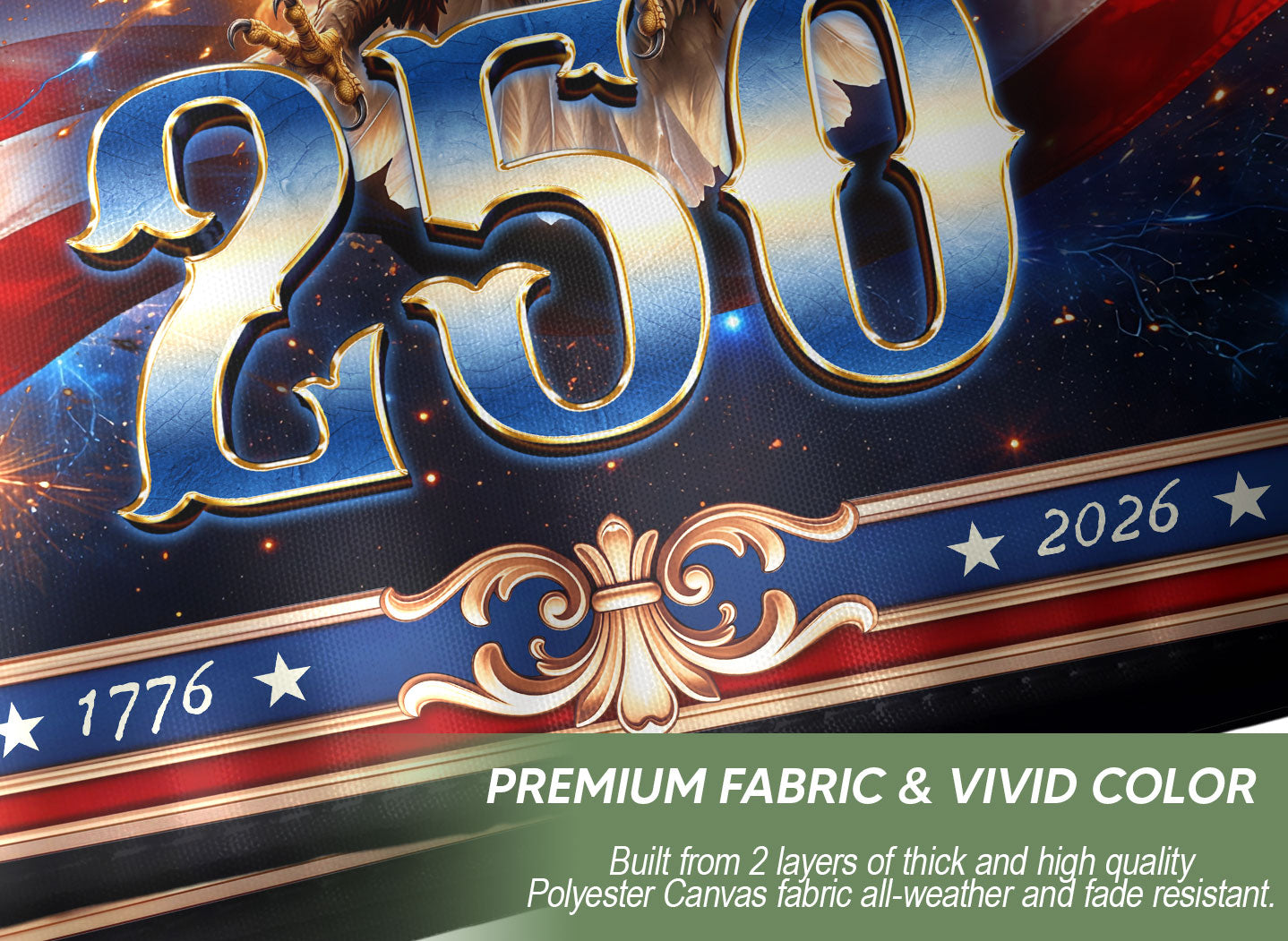 USA 250 Years Patriotic Flag - Majestic Bald Eagle & Stars Outdoor Banner 1776-2026