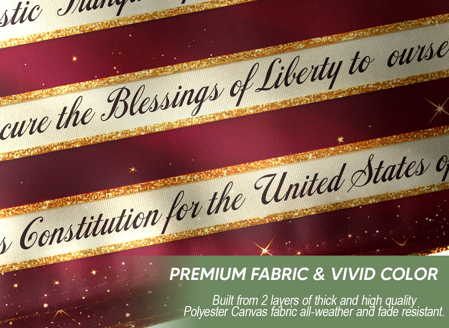 250 Years 1776-2026 American Flag We The People Constitution Preamble Lady Justice Banner