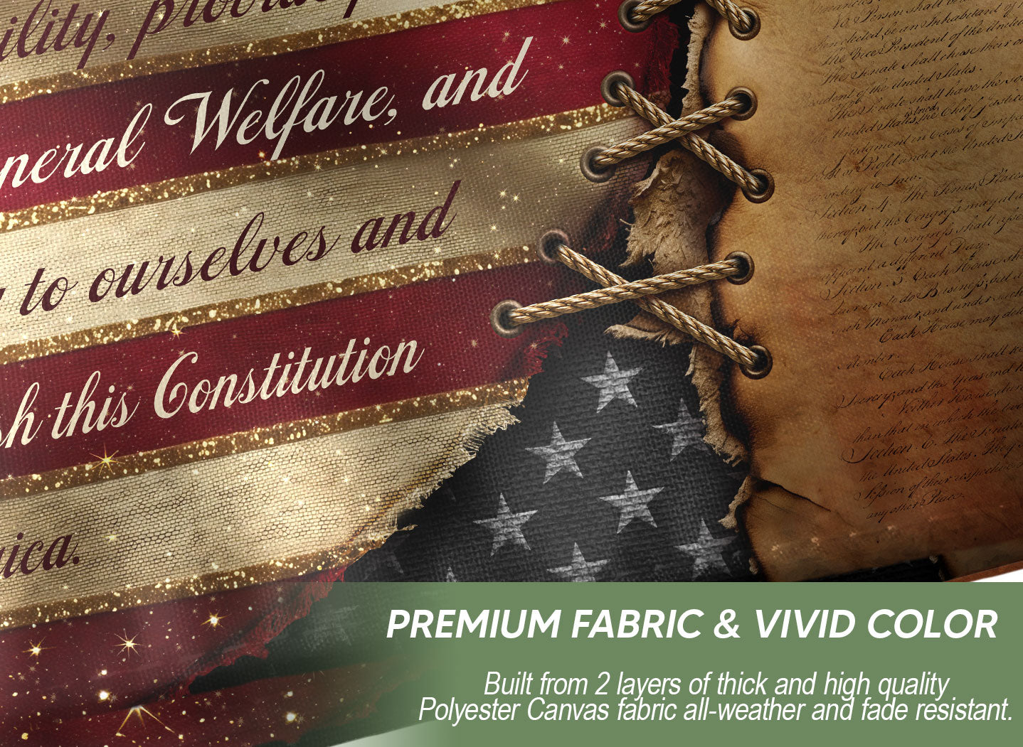 250 Years 1776-2026 Flag We The People Preamble Constitution Lady Justice Patriotic Banner