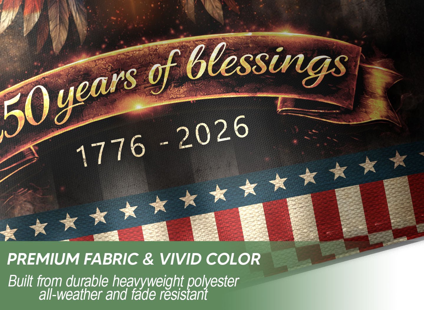 250th Anniversary House Flag One Nation Under God Cross Patriotic Banner 1776-2026 - Rust Field Wear