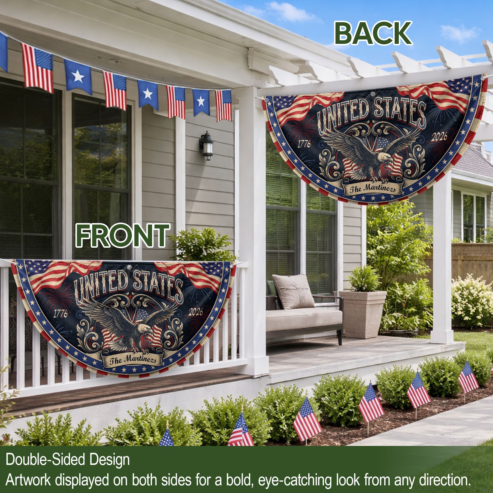 Custom Family Name United States 1776-2026 Patriot Eagle Bunting Fence Flag Banner