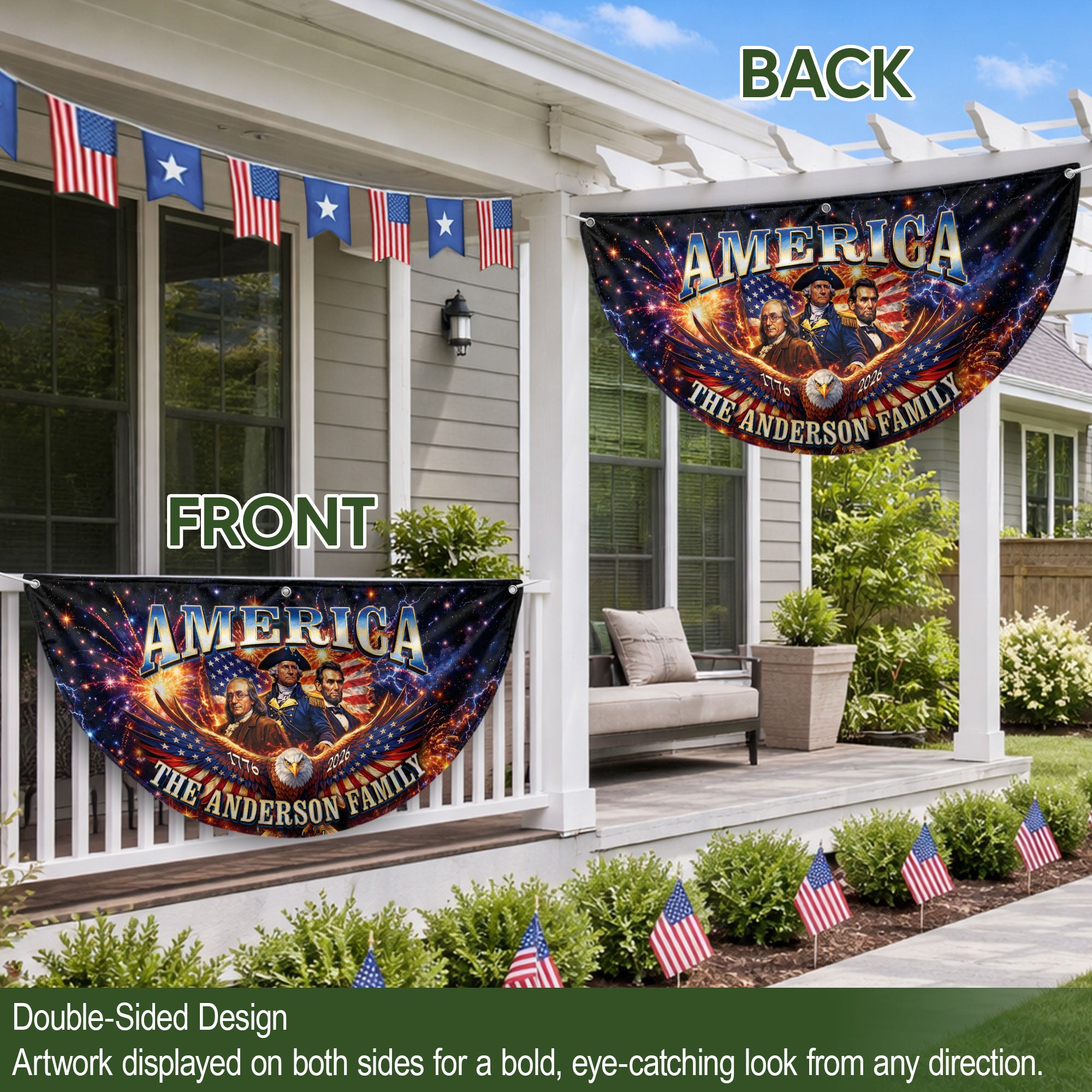 Custom Family Name America 1776-2026 Historical Founding Fathers Patriot Fence Flag