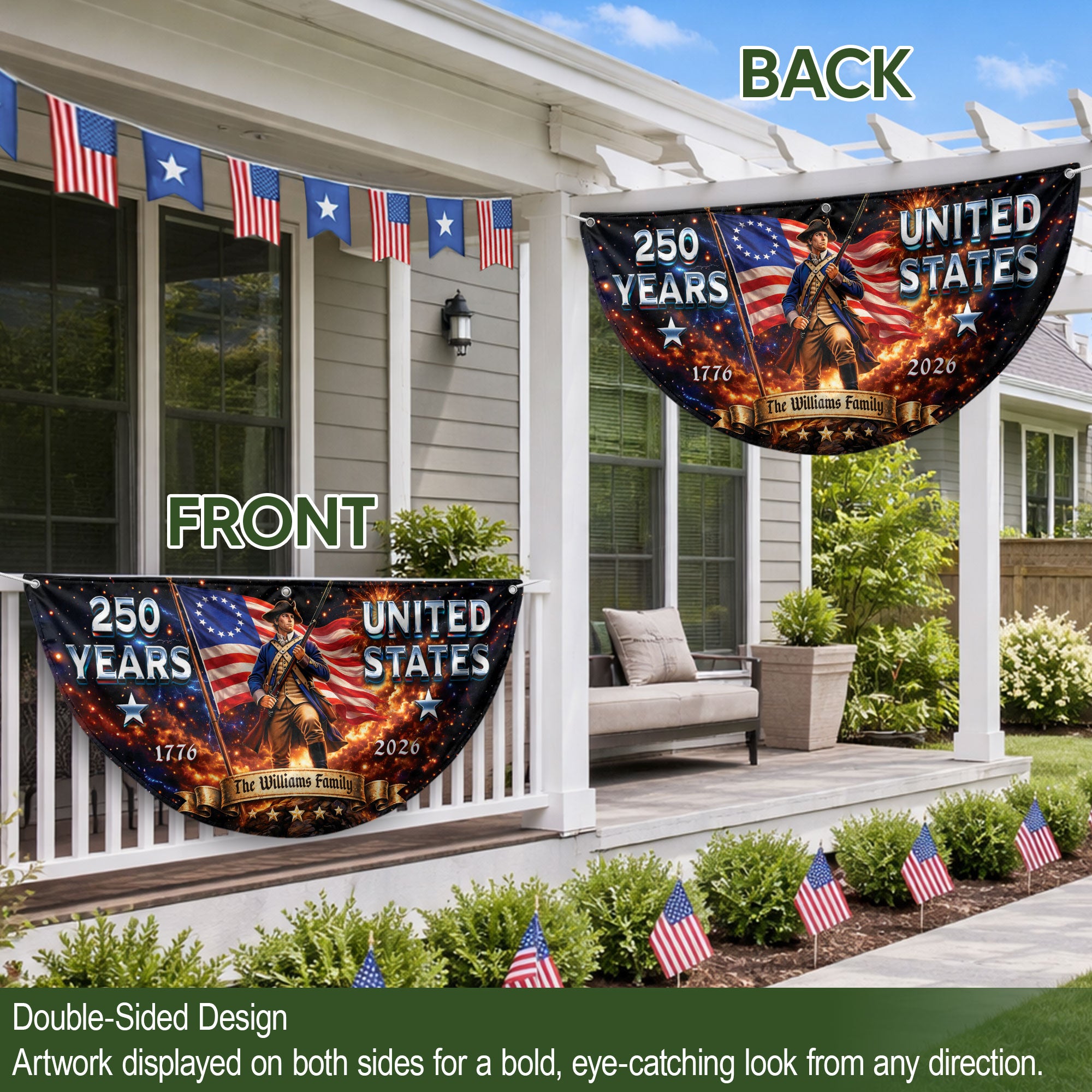 Custom Family Name 1776-2026 United States Patriot Soldier Bunting Banner Fence Flag