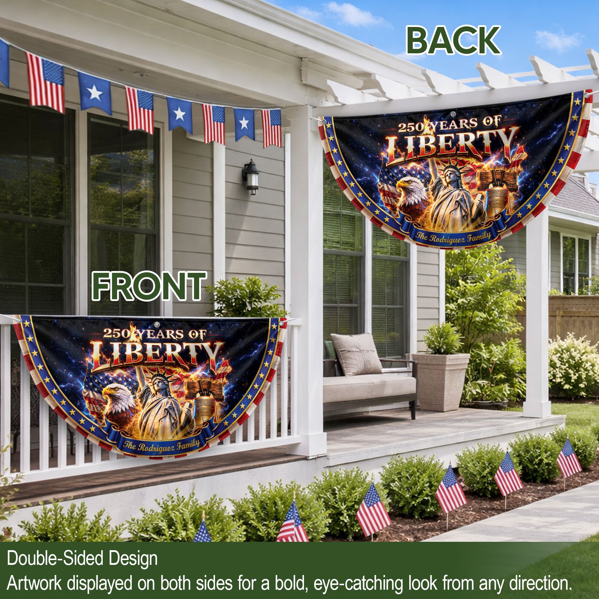 United States 250 Years Custom Family Name Fence Flag - 1776-2026 Patriot Liberty Decor