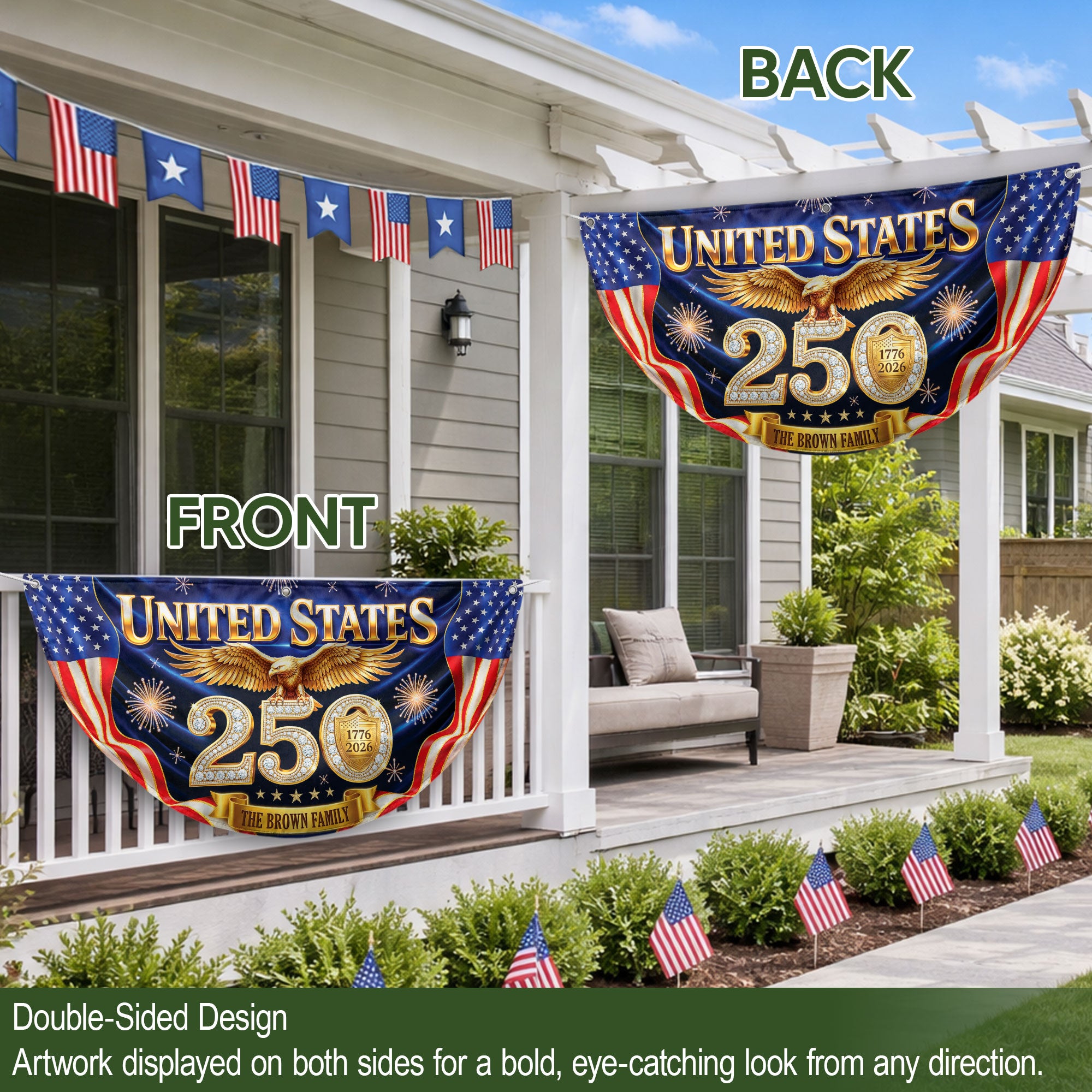 Custom Family Name United States 250 Years Patriot Golden Eagle 1776-2026 Fence Flag