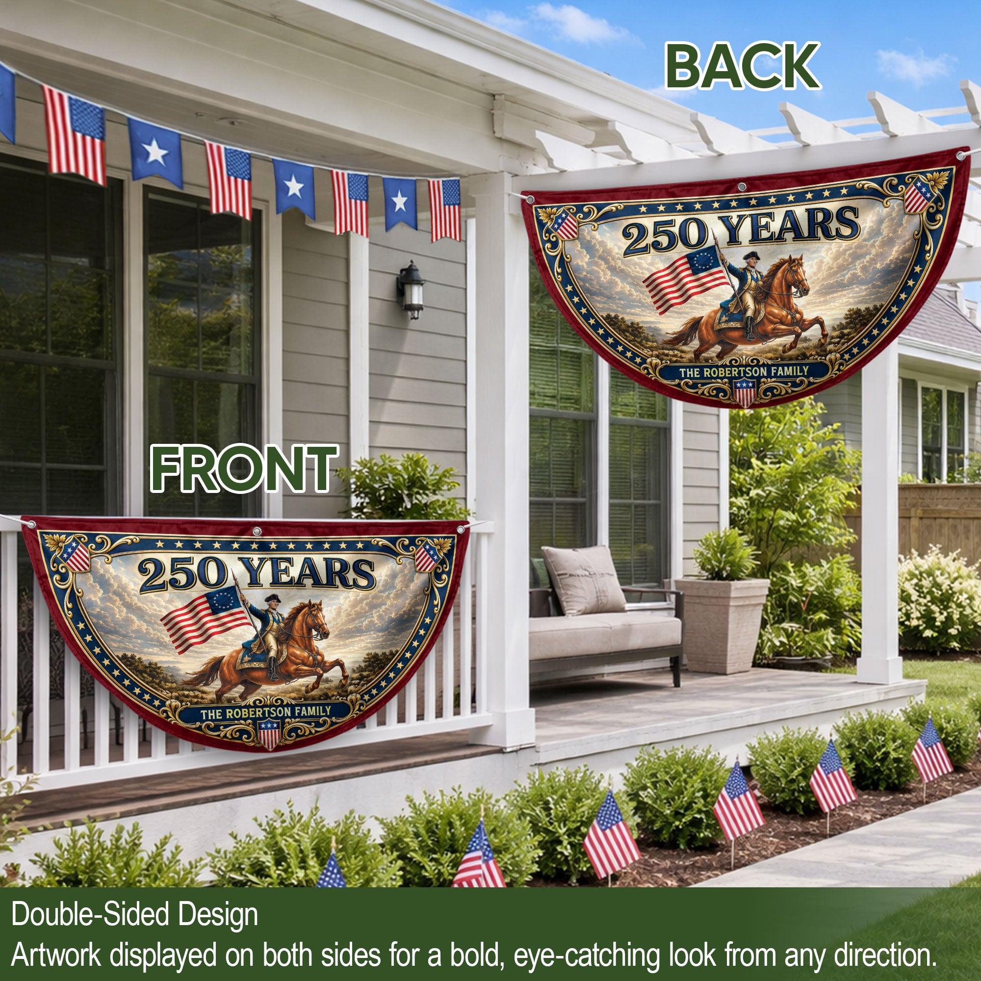 Custom Family Name 250 Years United States George Washington Patriot Bunting Fence Flag