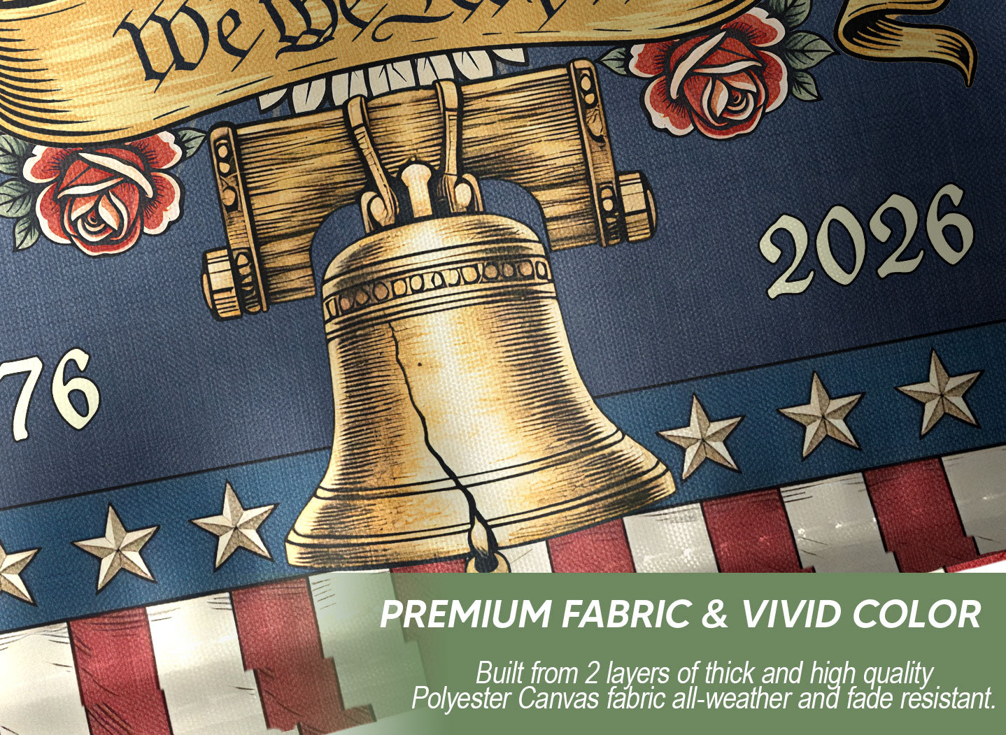 United States 1776-2026 Anniversary Flag Liberty Bell Bald Eagle We The People Banner