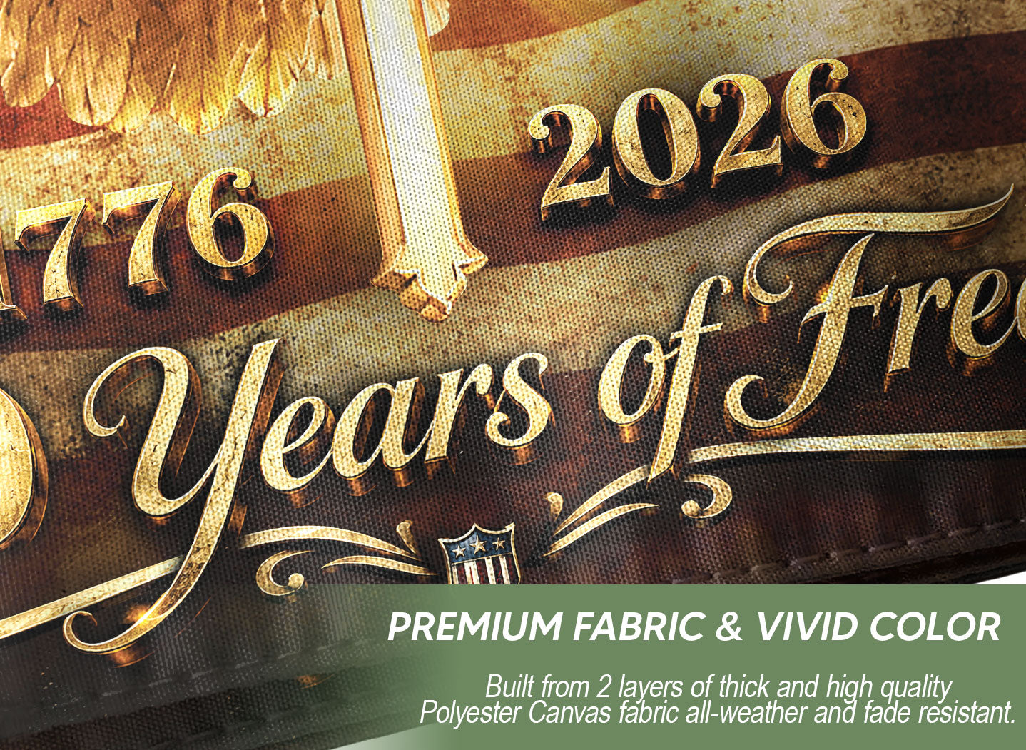 250 Years of Freedom Flag 1776-2026 Patriotic US Bald Eagle Liberty Bell Cross Banner