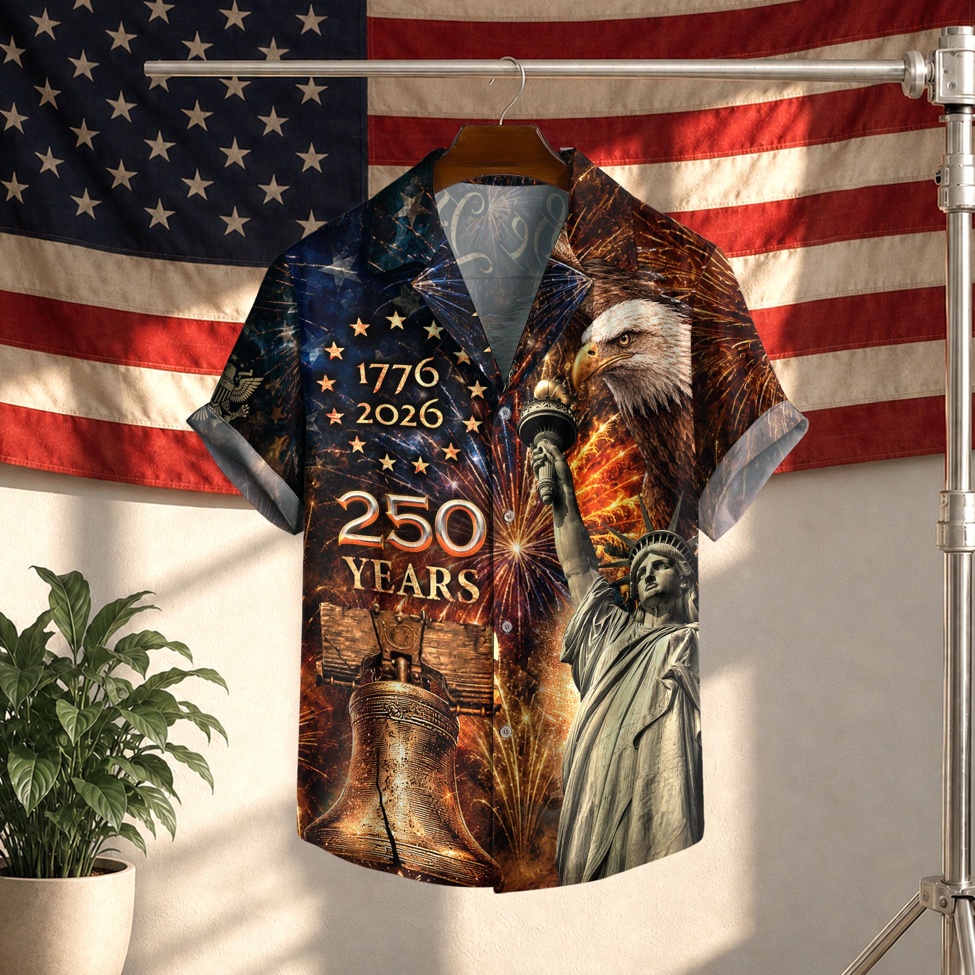 America 250th Anniversary Fireworks Hawaiian Shirt – Liberty & Eagle Tribute