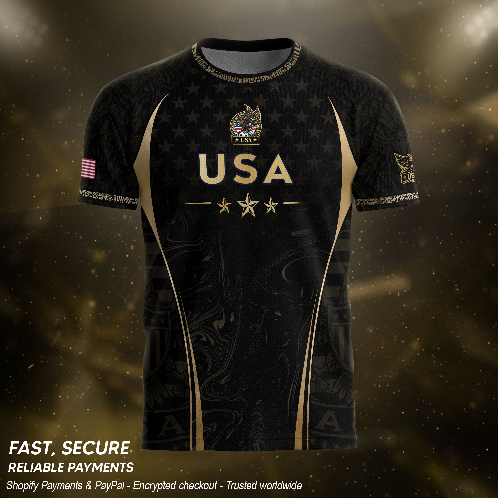 USA Soccer Jersey Patriotic Eagle Black Gold Marble Football Shirt Men Women Sportswear upsale
