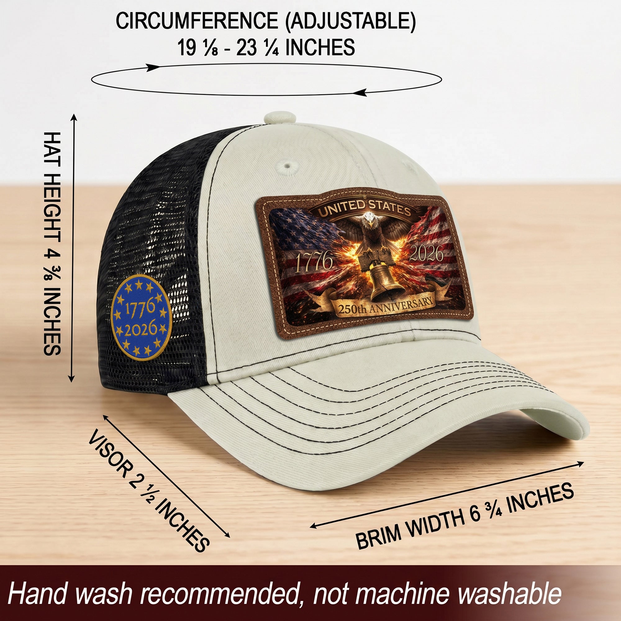 US 250th Anniversary Leather Patch Hat Liberty Bell Eagle Off White Trucker Cap upsale