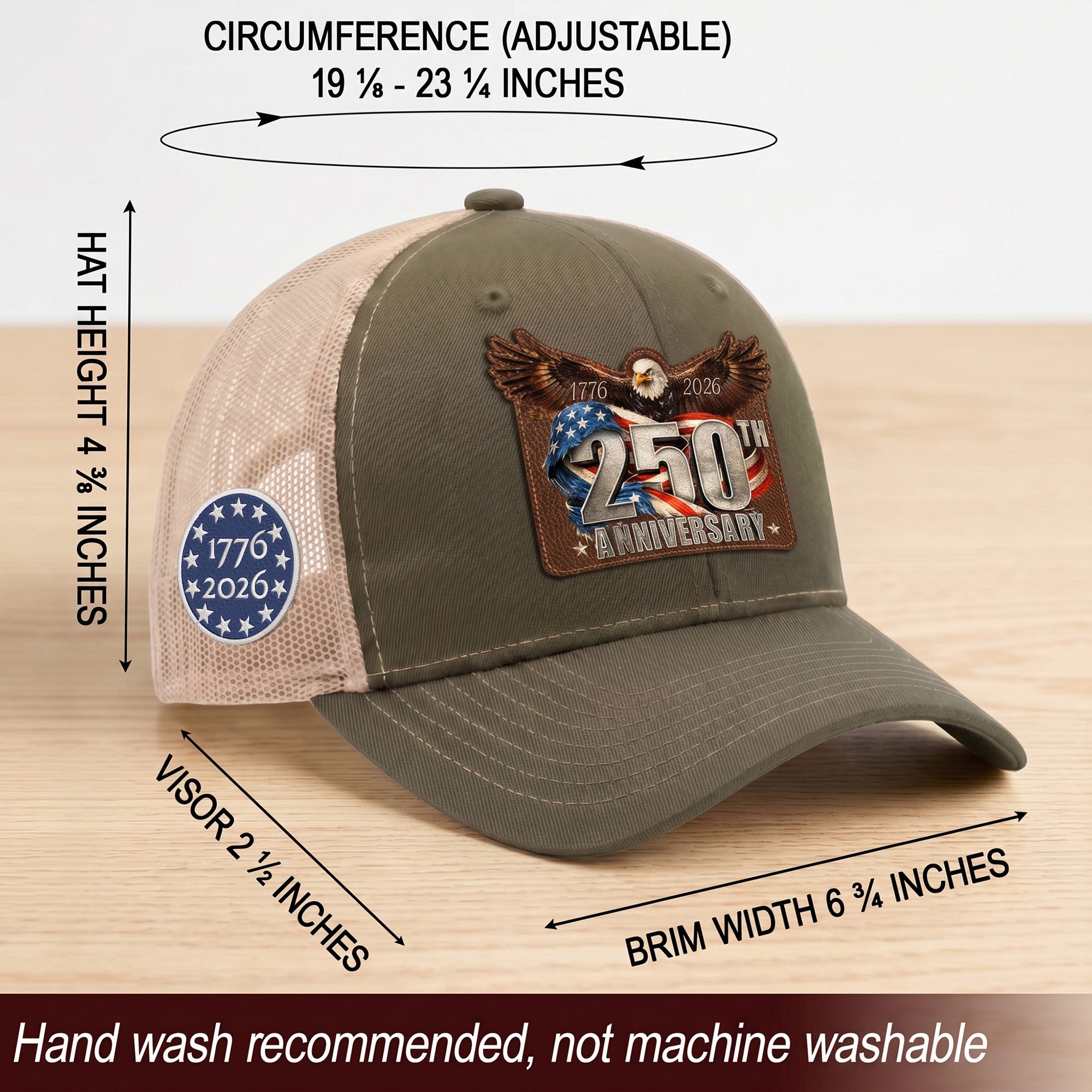US 250th Anniversary Leather Patch Hat Patriotic Eagle Trucker Cap upsale