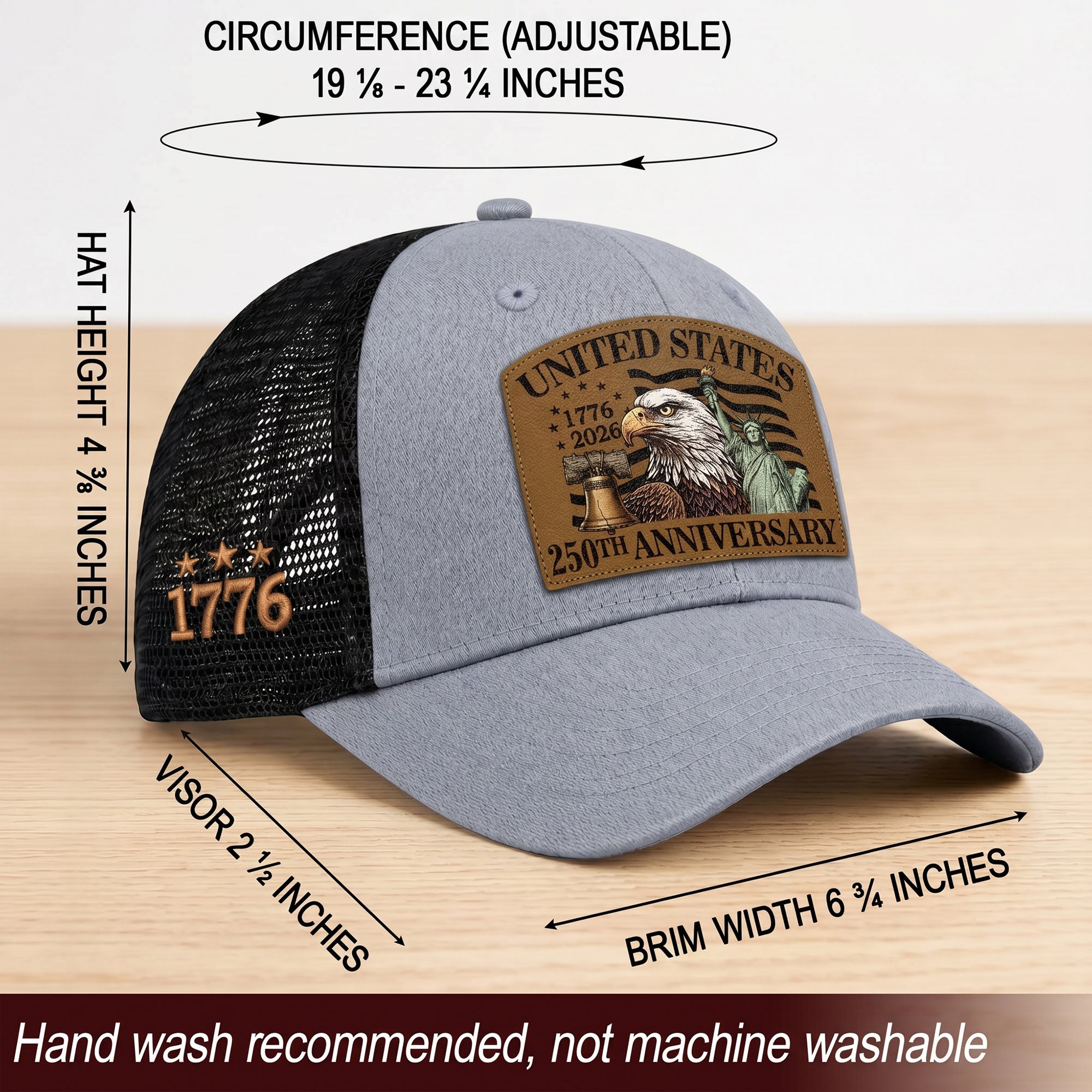 US 250th Anniversary Leather Patch Hat Patriotic American Eagle Trucker Cap