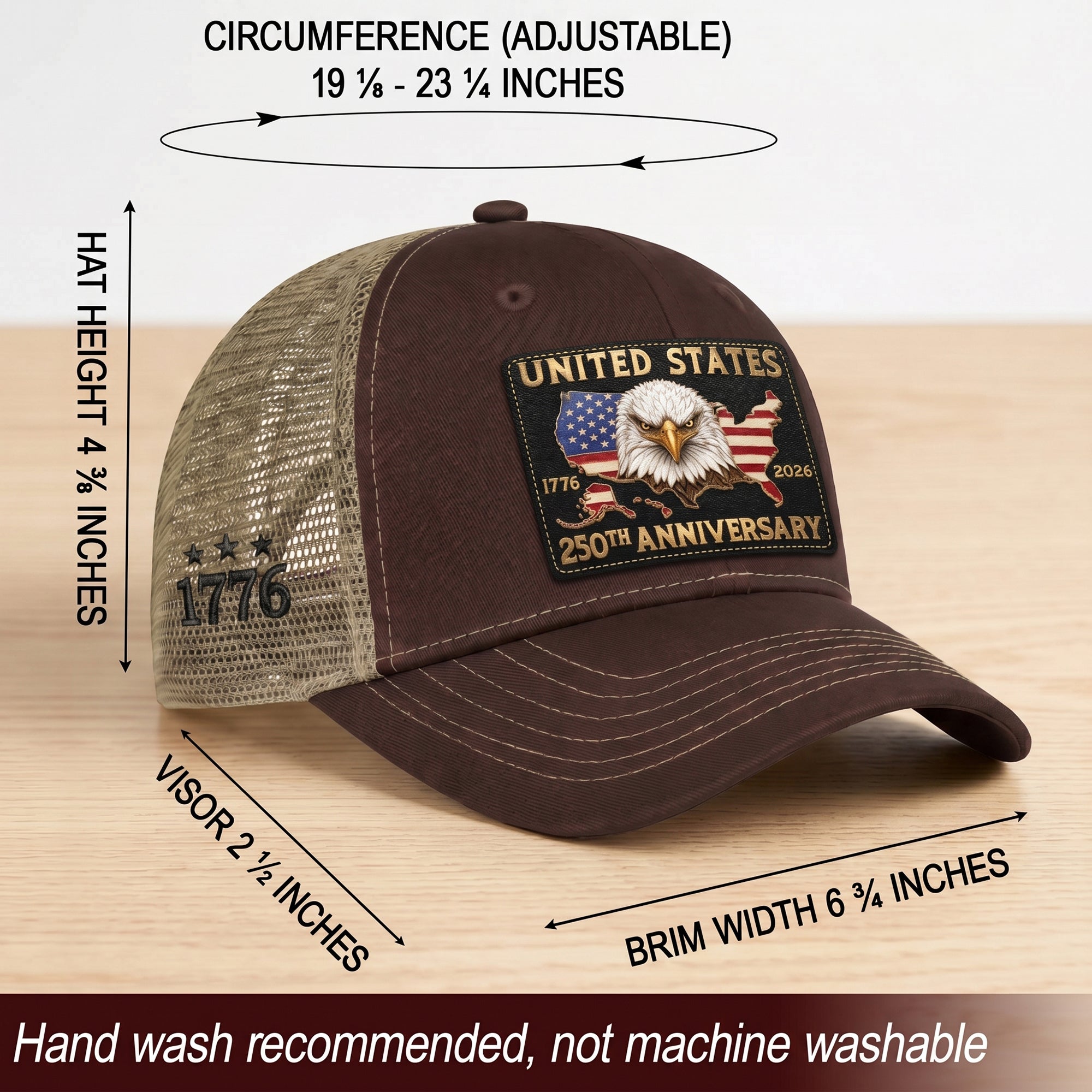 US 250th Anniversary Trucker Hat Vintage American Eagle Leather Patch Brown Cap upsale
