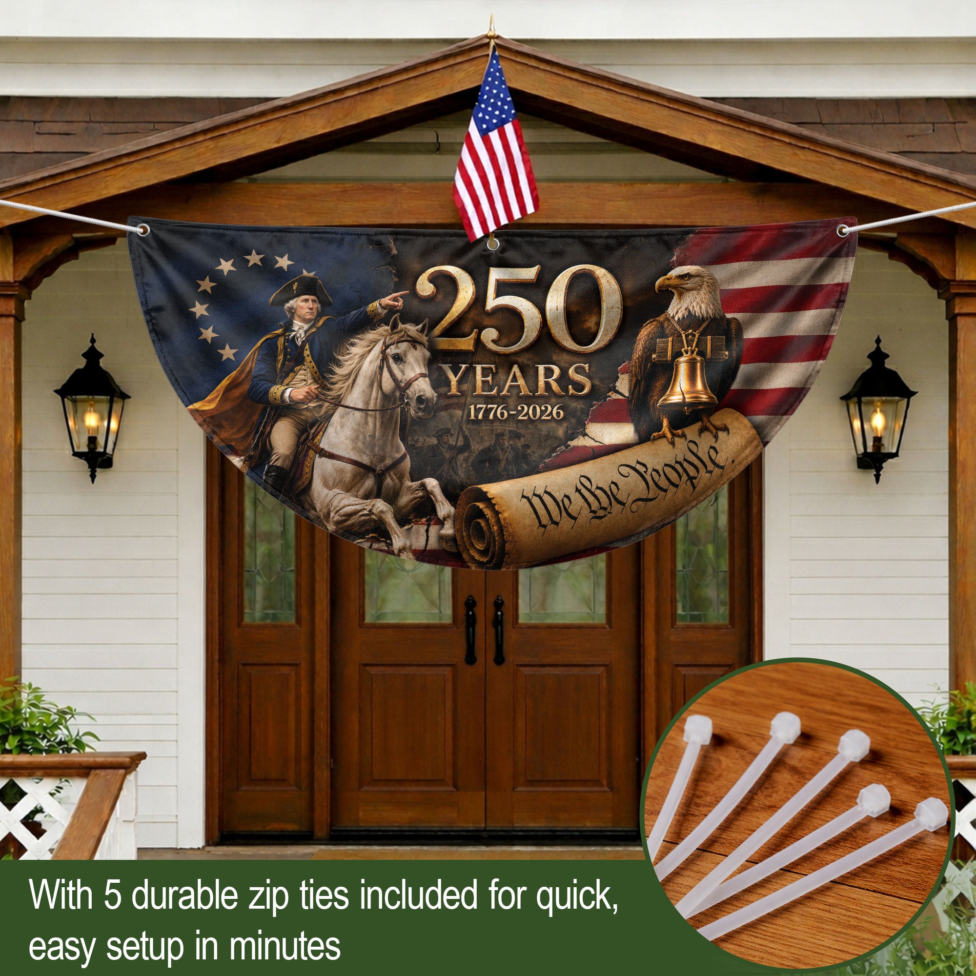250th Anniversary US Fence Flag 1776-2026 Patriotic George Washington Outdoor Banner