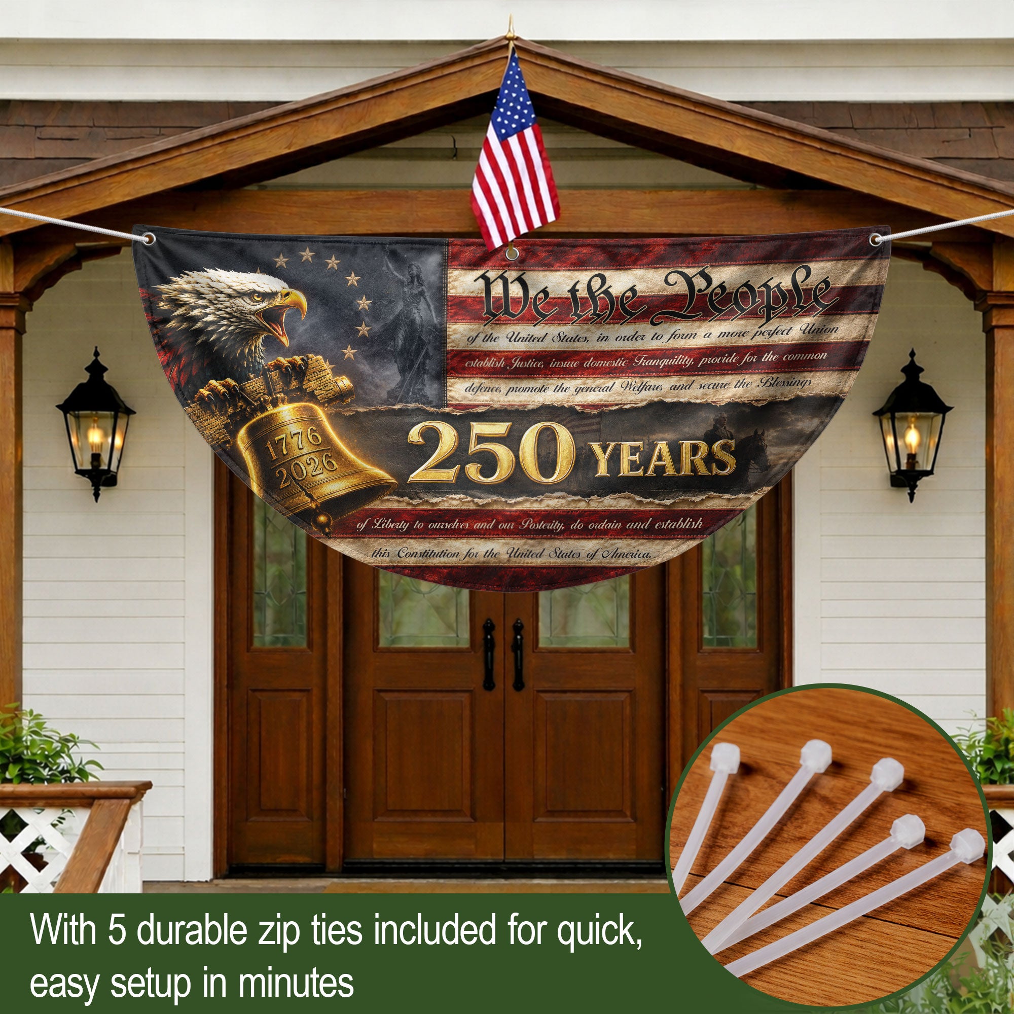 250th Anniversary US Fence Flag 1776-2026 Patriotic We The People Outdoor Banner