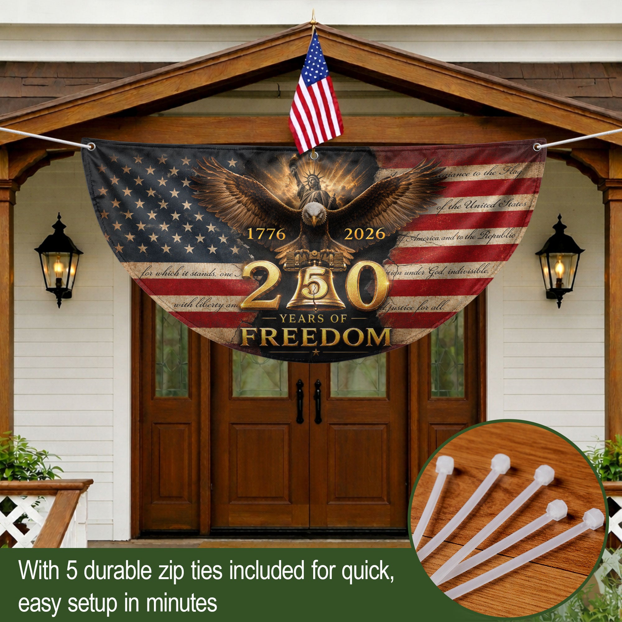 250th Anniversary US Fence Flag 1776-2026 Patriotic Statue of Liberty Outdoor Banner