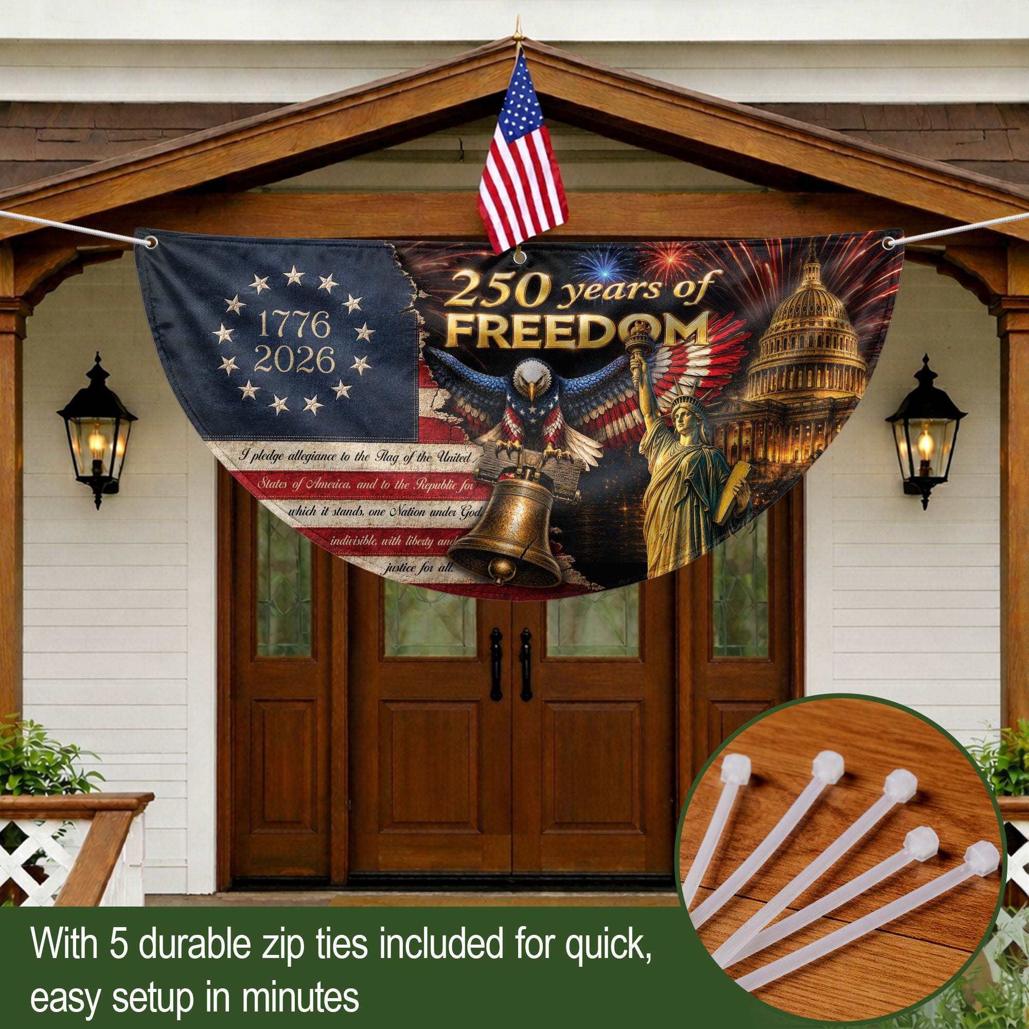 250th Anniversary US Fence Flag 1776-2026 Patriotic US Capitol Statue of Liberty Banner