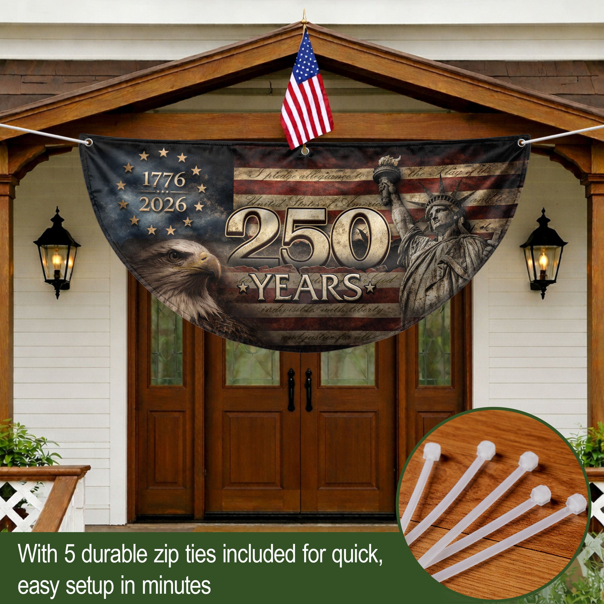 Fence Flag 250 Years Patriotic Banner | 1776-2026 Statue of Liberty Outdoor Decor