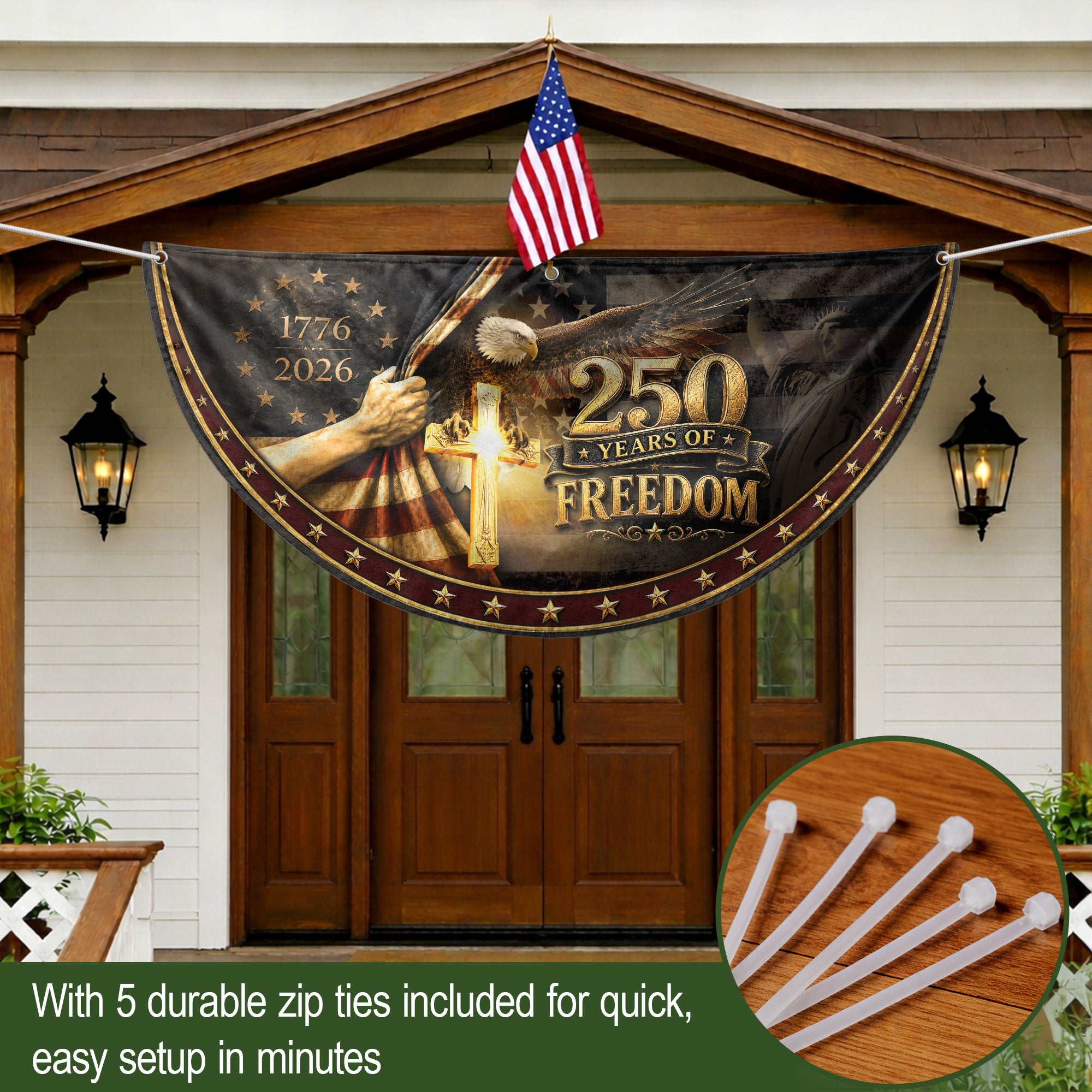 Fence Flag 250 Years Freedom Banner | 1776-2026 Christian Cross Eagle Outdoor Decor