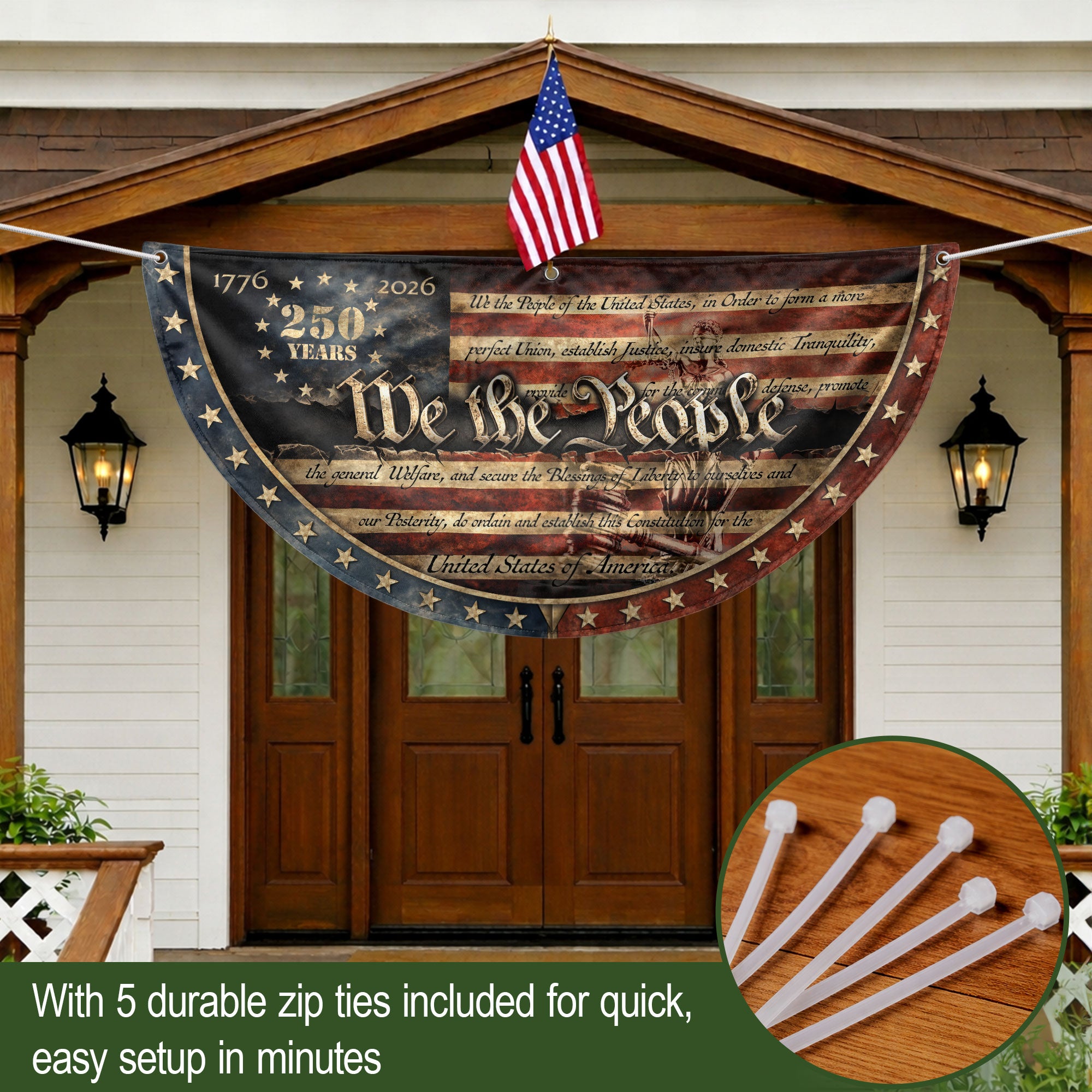 1776-2026 We The People Fence Flag 250 Years US Constitution Patriotic Pleated Bunting