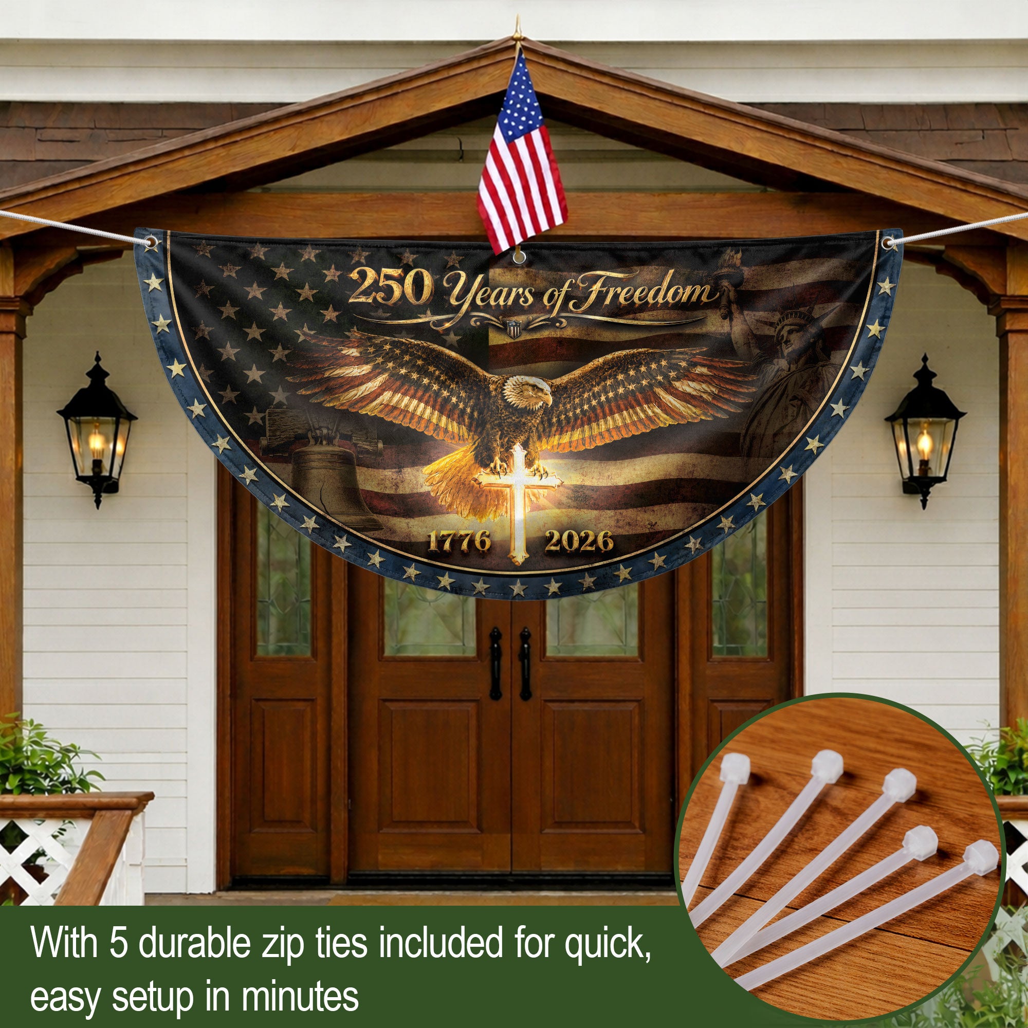 250 Years of Freedom Fence Flag 1776 2026 American Eagle Cross Patriotic Bunting Banner