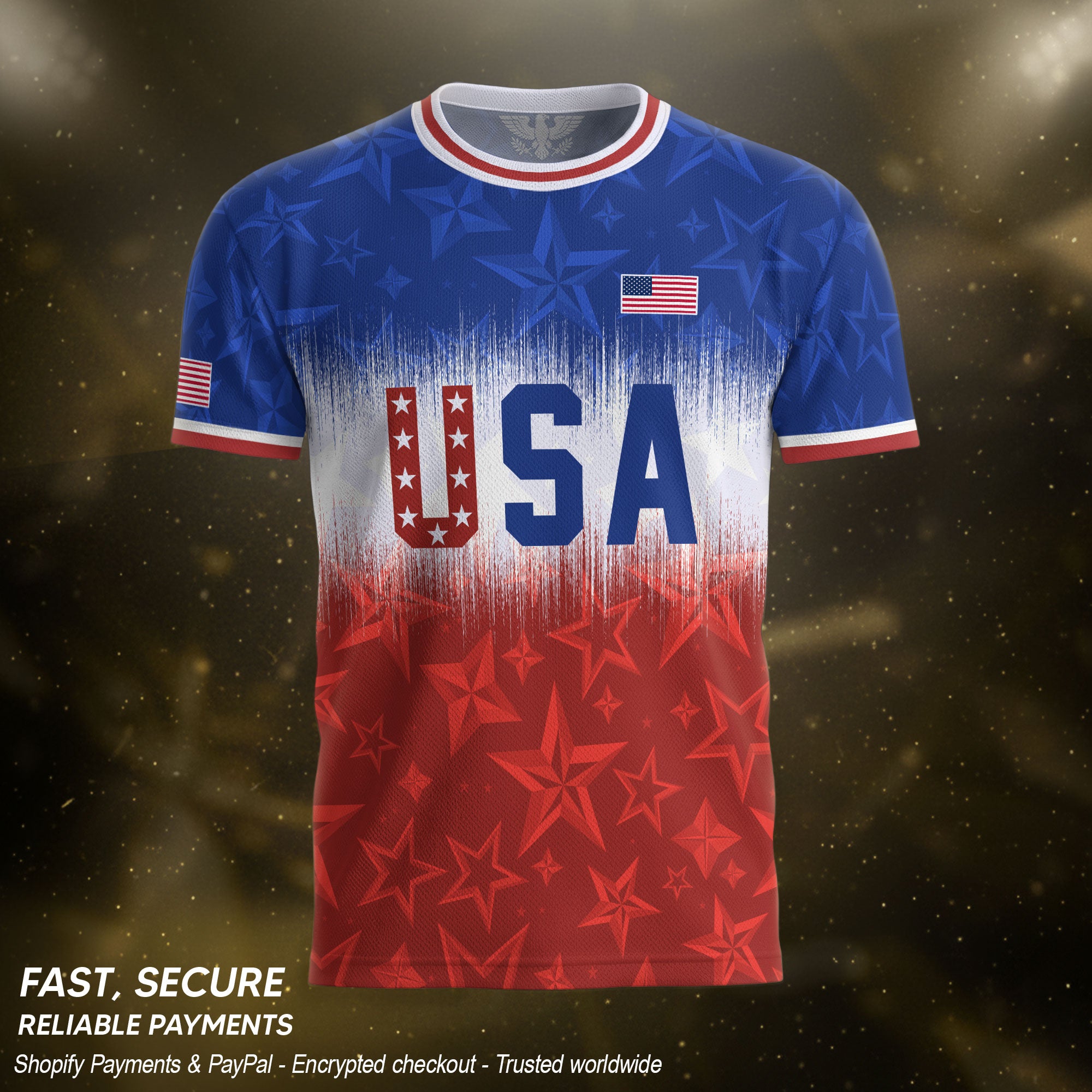 Navy Orange USA Soccer Jersey Patriotic Stars Stripes American Football Shirt Fan Apparel Tee