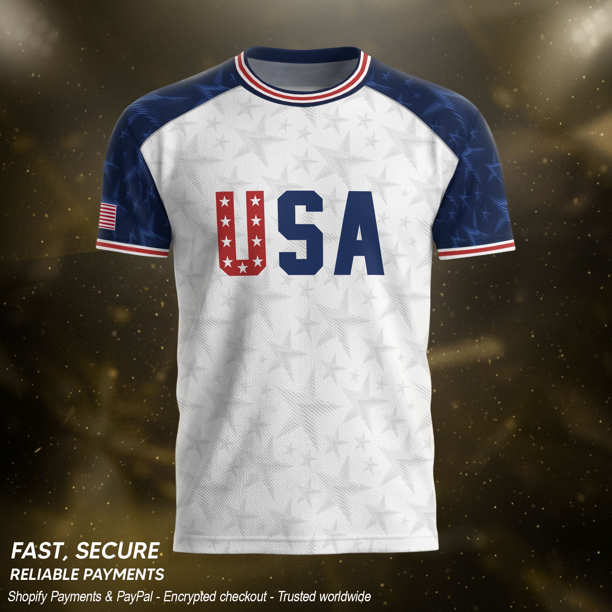 White USA Soccer Jersey Raglan American Flag Shirt Patriotic Eagle Crest Soccer Fan Tee