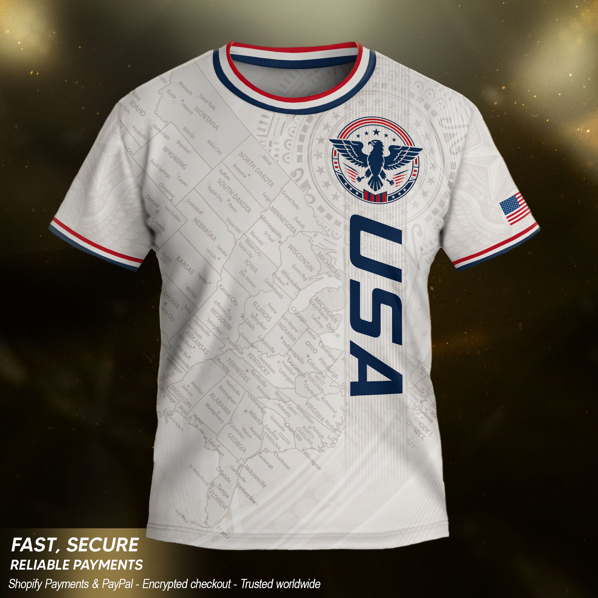 USA Kids Soccer Jersey Set White Eagle Patriotic Youth Football Outfit Kit