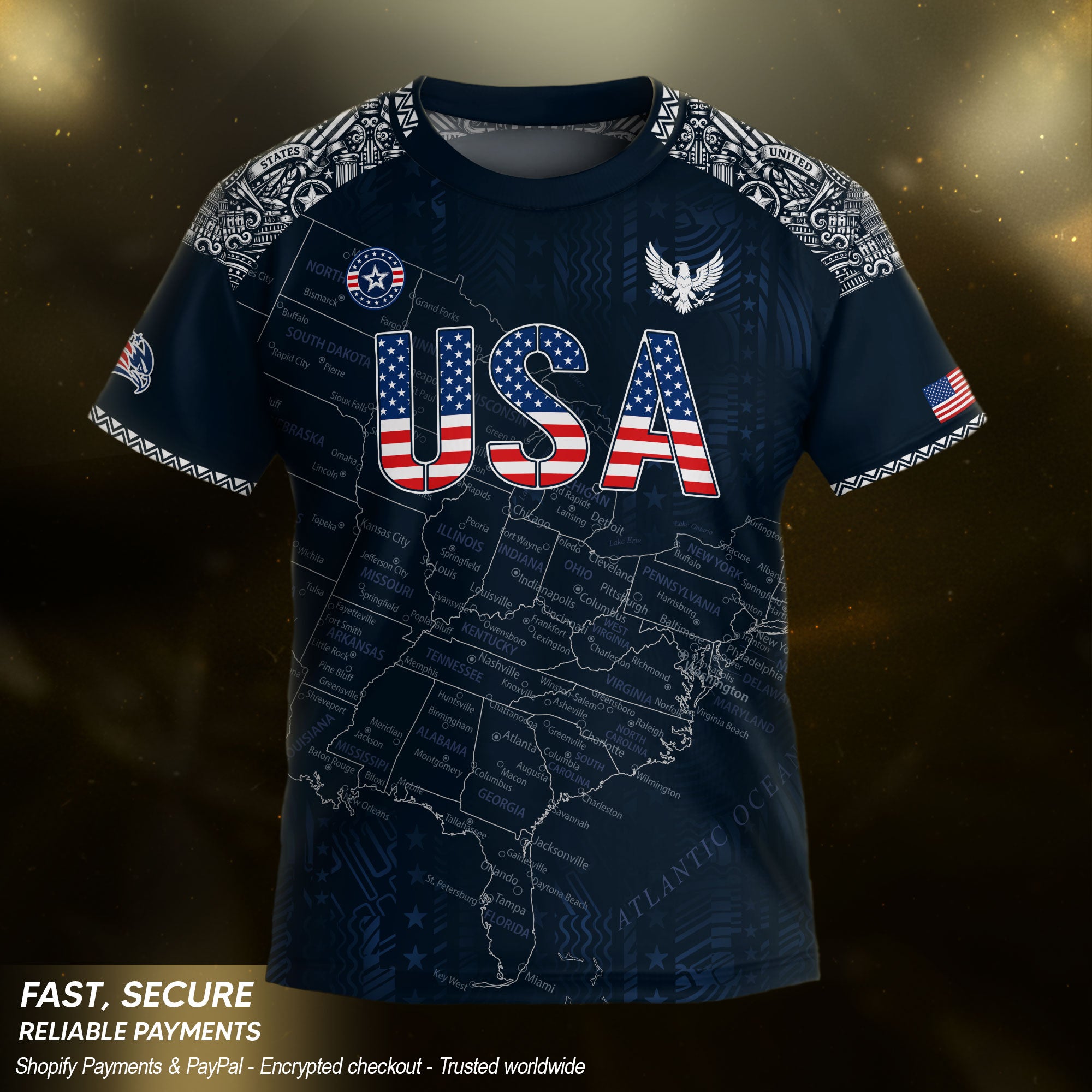 USA Kids Soccer Jersey Set Navy Blue Flag Graphic Youth Football Kit